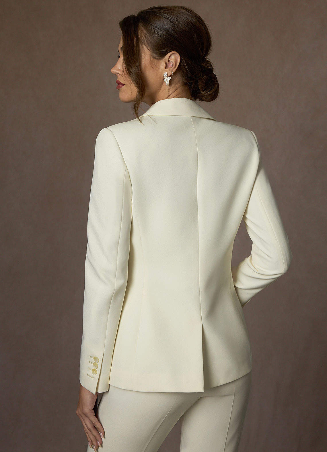 front Charlotte Ivory Refined Weave Pants Suit