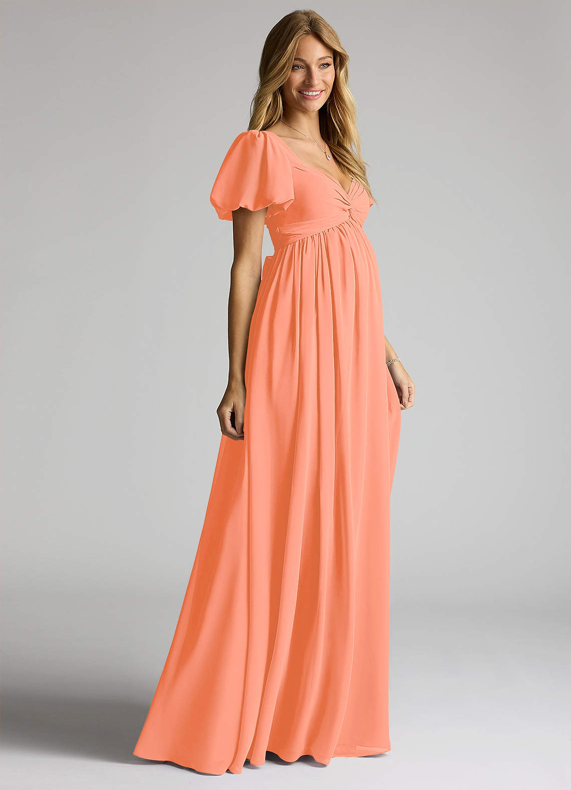 Azazie Madisynn Maternity Bridesmaid Dresses Bow Chiffon Floor-Length Dress image2
