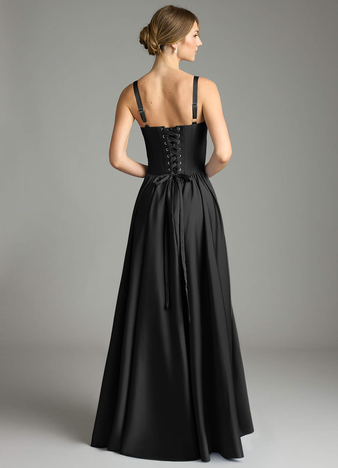 Azazie Evadina Black Stretch Satin Bridesmaid Dresses | Azazie