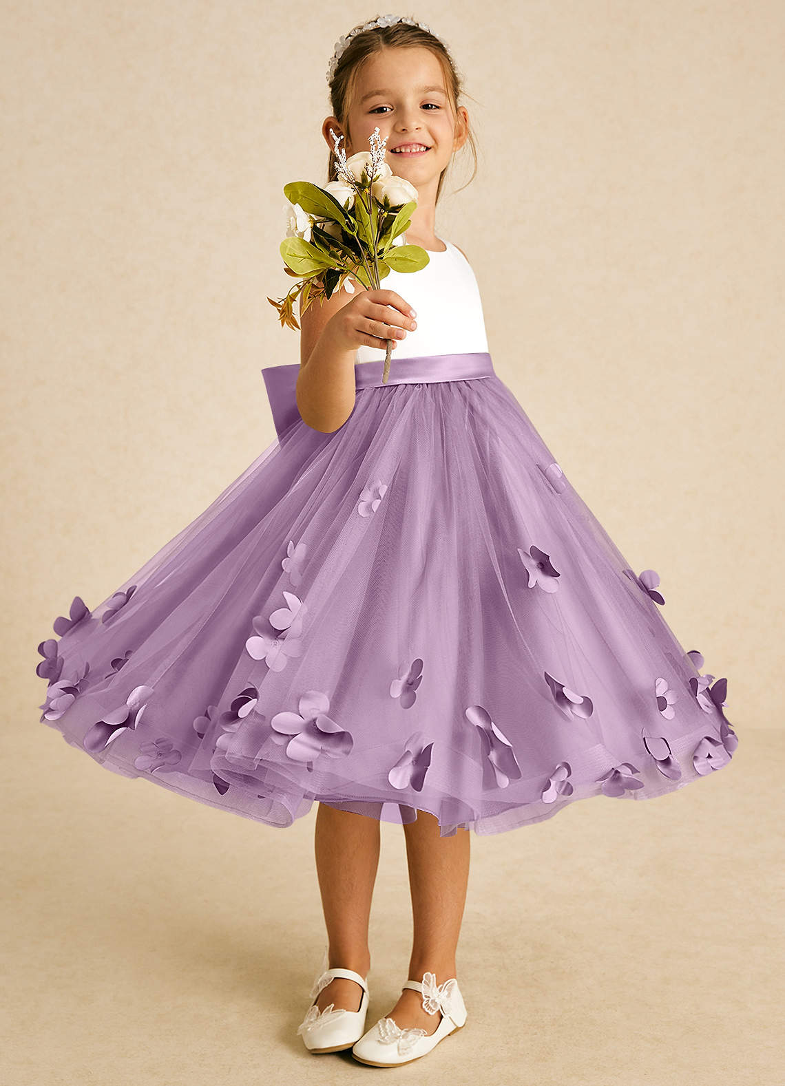 Azazie Sprout Flower Girl Dresses Wisteria A-Line Bow Tulle Dress image1