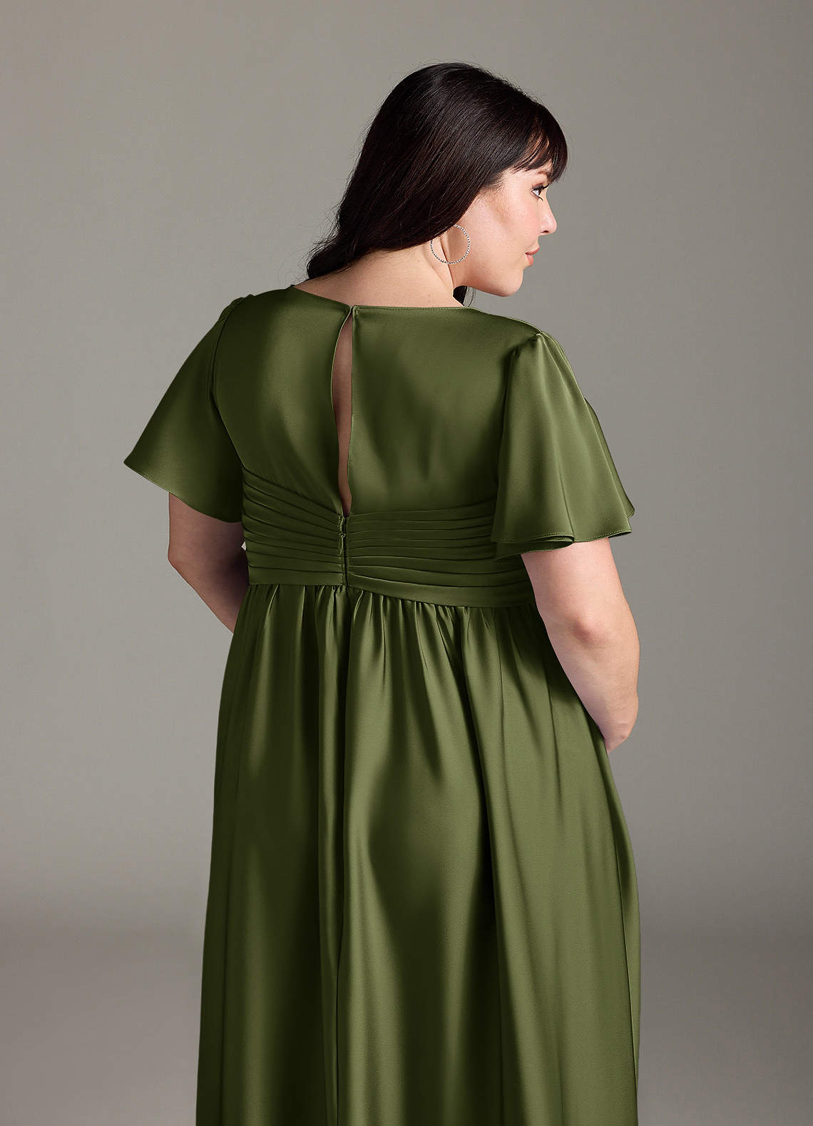 Azazie Verna vestidos de dama de honor de maternidad Vestido de Corte en A Volante Hasta el suelo Satén Elástico image9