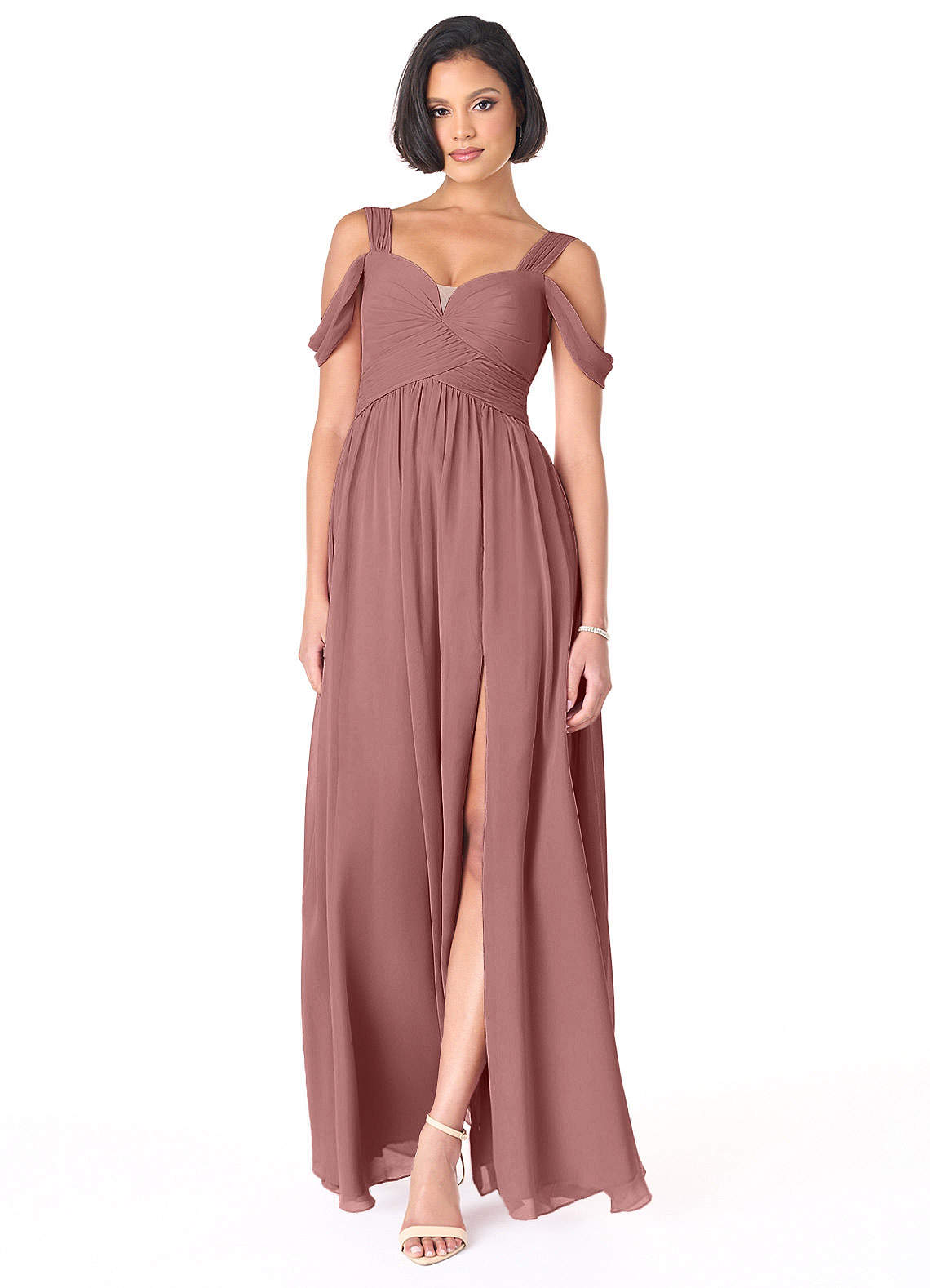 slim fit dress slacks Flowy Satin V-neckline A-line Desert Rose Bridesmaids or Evening Gown –  Sparkly Gowns
