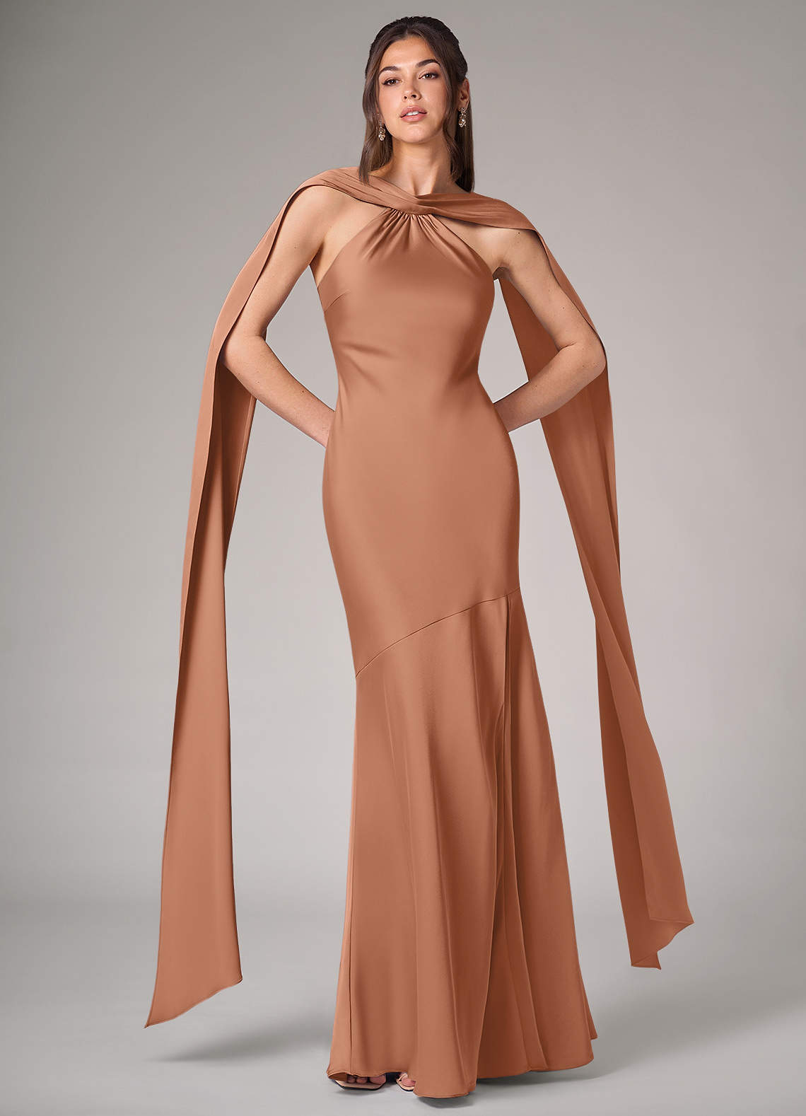 Azazie Kinsley Bridesmaid Dresses Bronzer Mermaid Side Slit Stretch Satin Dress image1