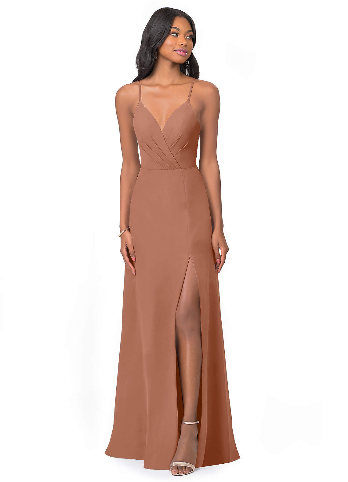 Azazie Everleigh Jurken voor bruidsmeisjes Jurk van Chiffon met A-Lijn Zoethart geplooid Bronzeertint image1