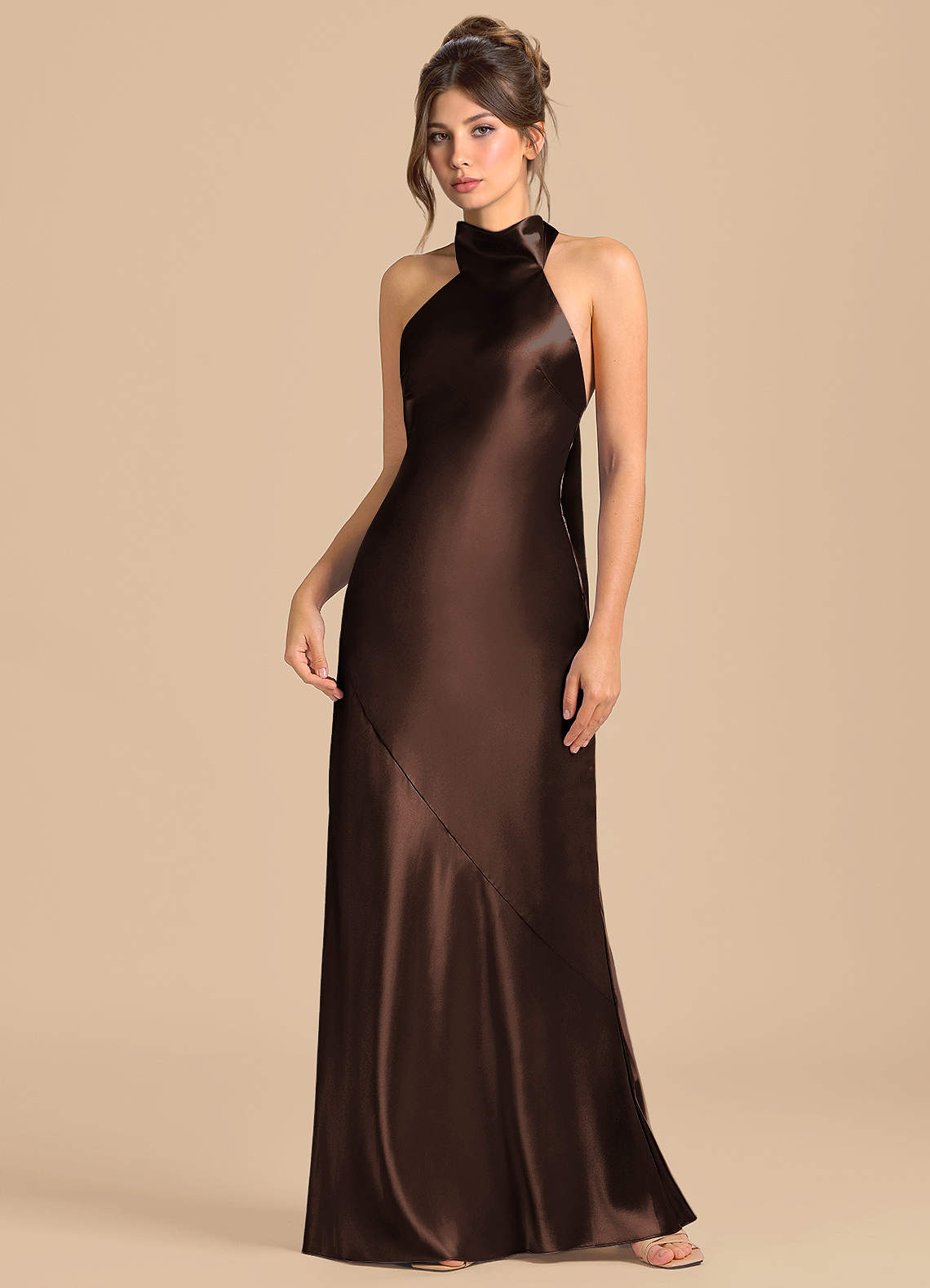 Azazie Velli Brudtärnklänningar Klä av Tubklänning i Metallisk satin Hög hals Ganache image2