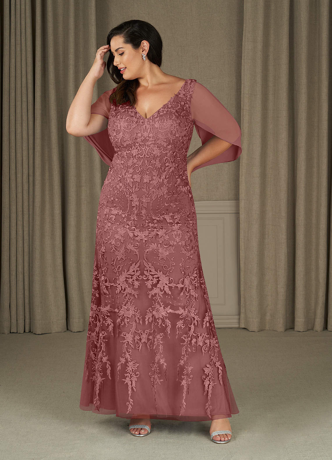 Azazie Ferris Mother of the Bride Dresses Desert Rose Sheath V-Neck Chiffon Dress image6