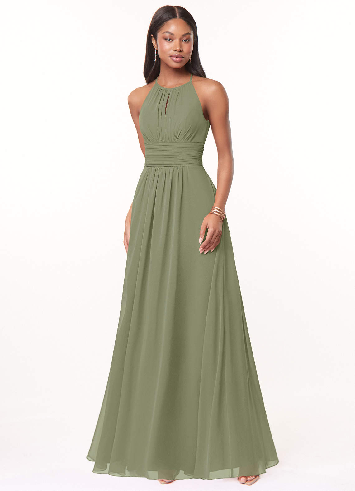 Azazie Bonnie Bridesmaid Dresses Pistachio A-Line Keyhole Ruched Chiffon Dress image1