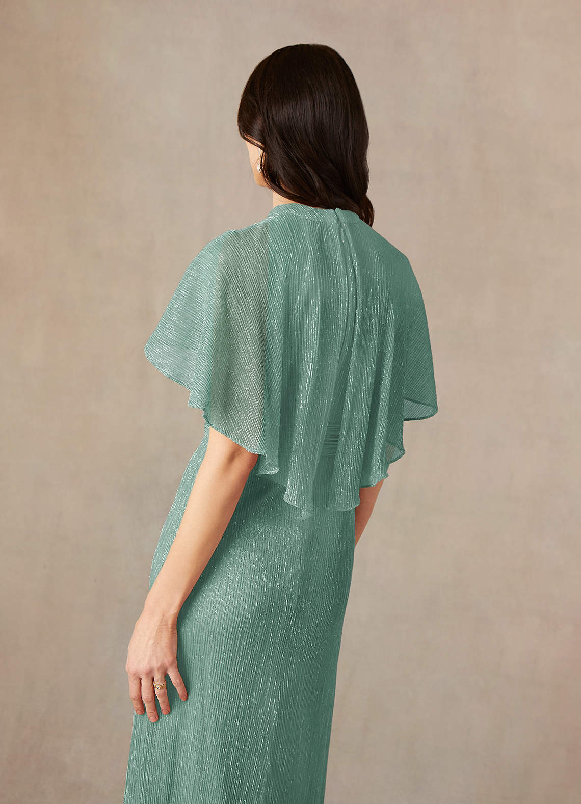 Azazie Draga Mother of the Bride Dresses Aquamarine Sheath Pleated Metallic Mesh Dress image4