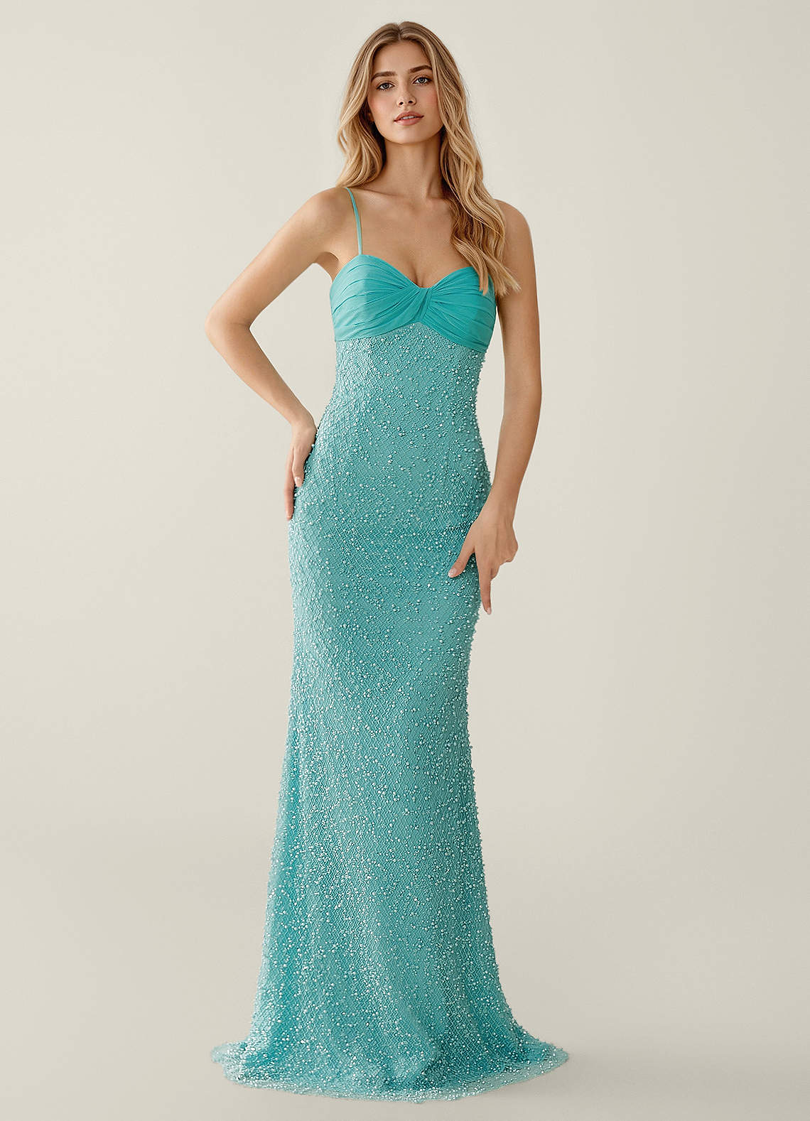 Jasminiah Blue Pearl-Embellished Lace/Chiffon Prom Dress | Azazie