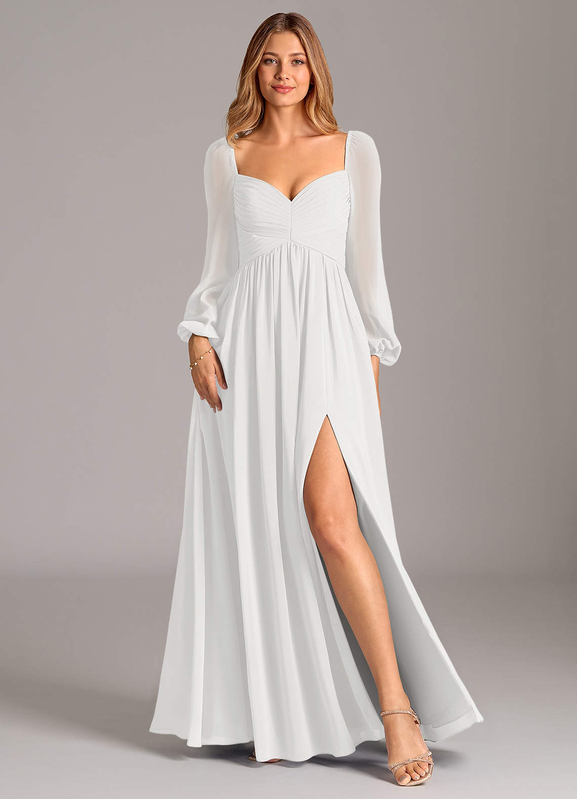 white bridesmaid dresses long sleeve Birdie Maxi Dress  V-neck, Smocked Waist