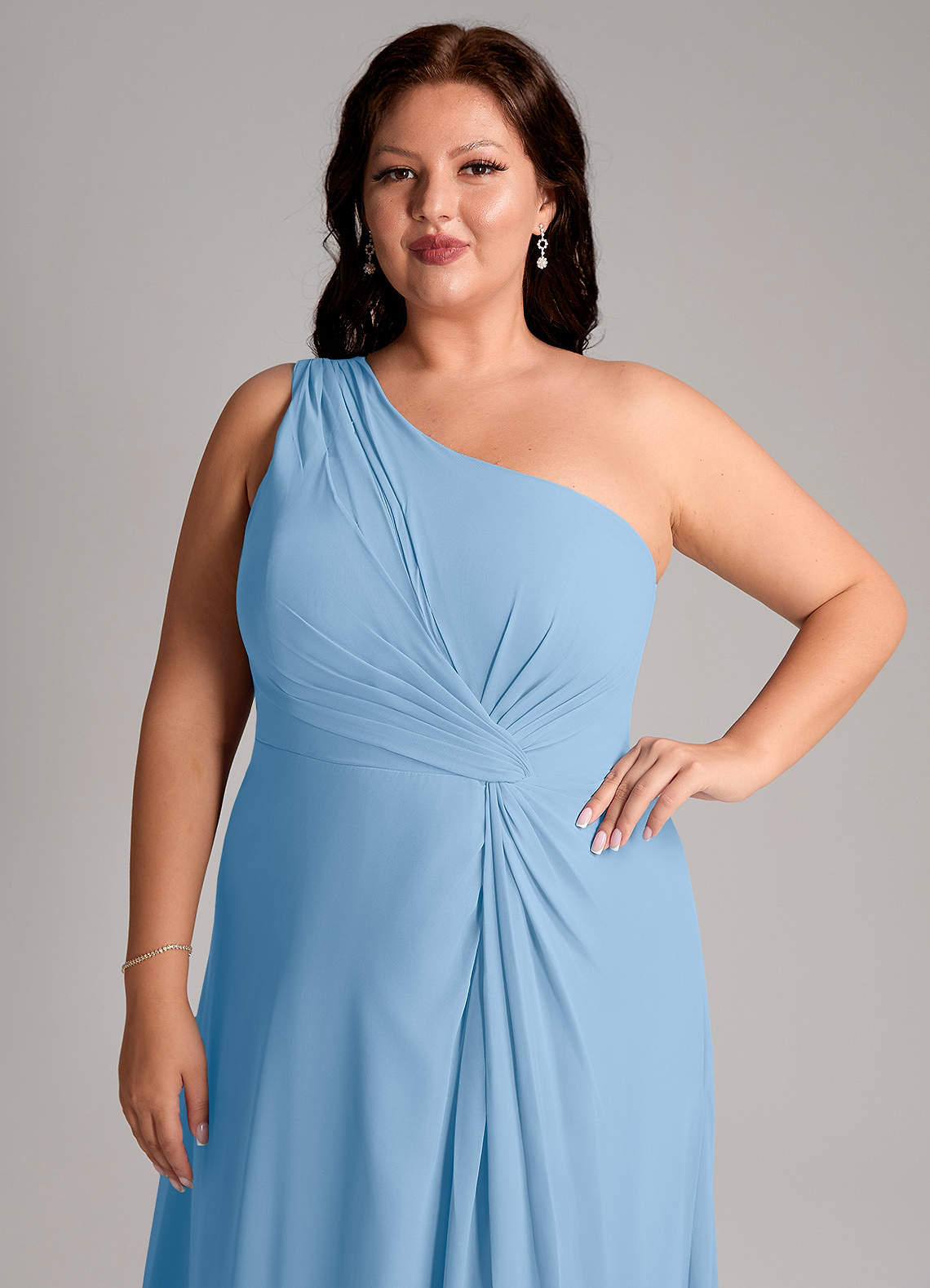 Azazie Brooke Bridesmaid Dresses Powder Blue A-Line One Shoulder Chiffon Dress image12