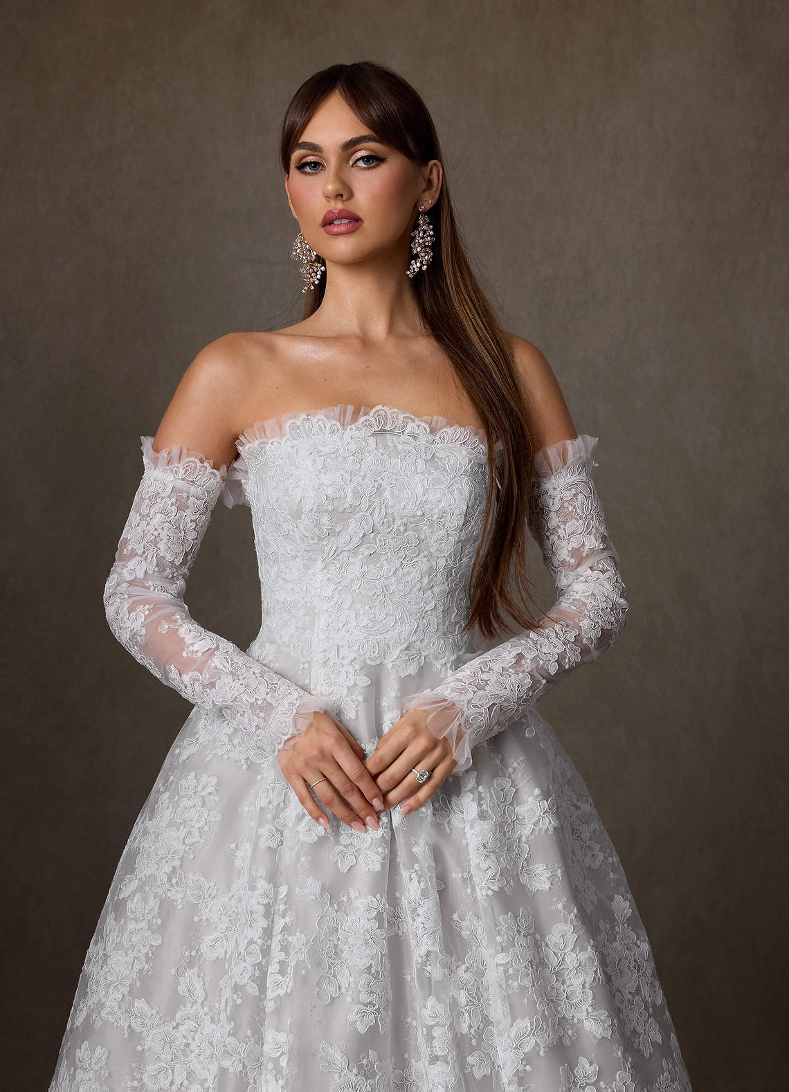 Azazie Hinata Wedding Dresses Diamond White Ball-Gown Strapless Lace Dress image5