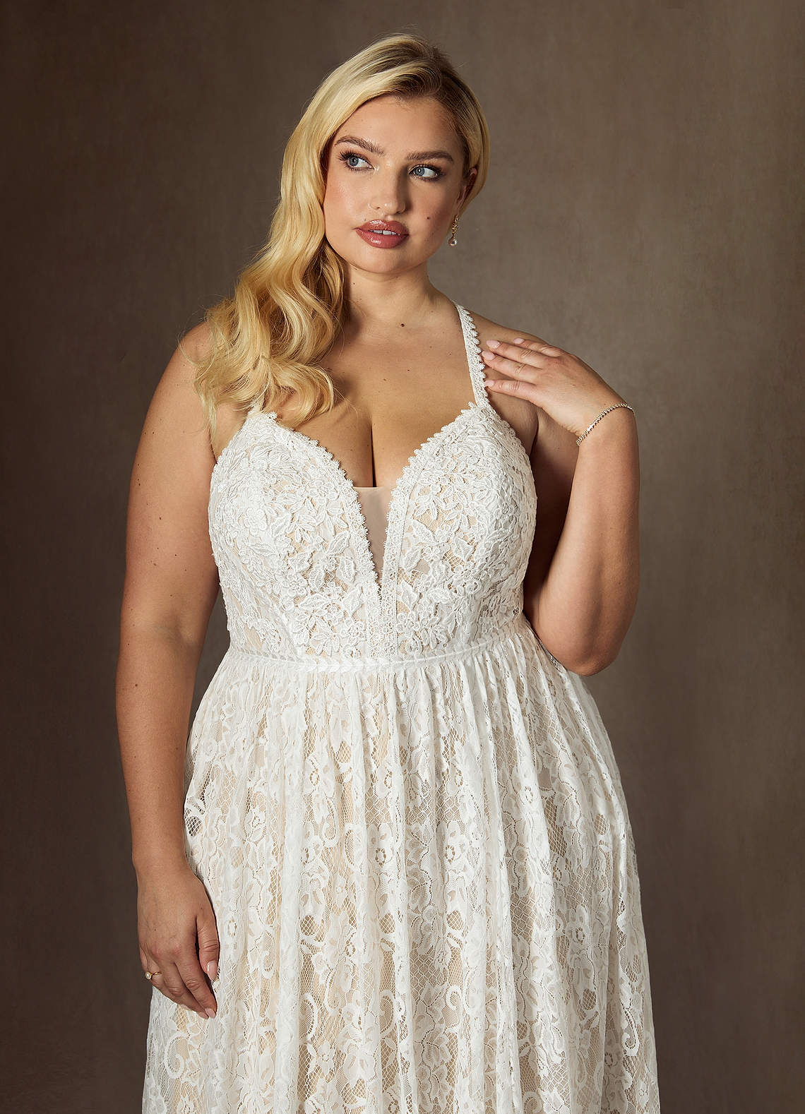 Azazie August Wedding Dresses Diamond White Champagne A-Line Lace Dress image11