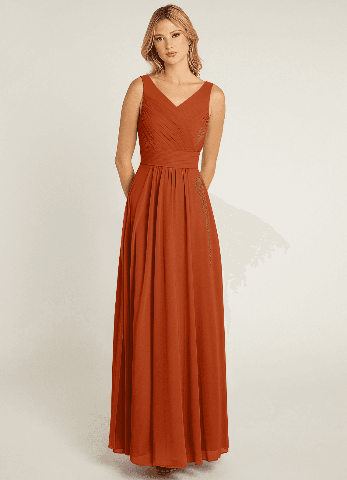 Azazie Pierrette Bridesmaid Dresses Burnt Orange A-Line Pleated Chiffon Dress image1