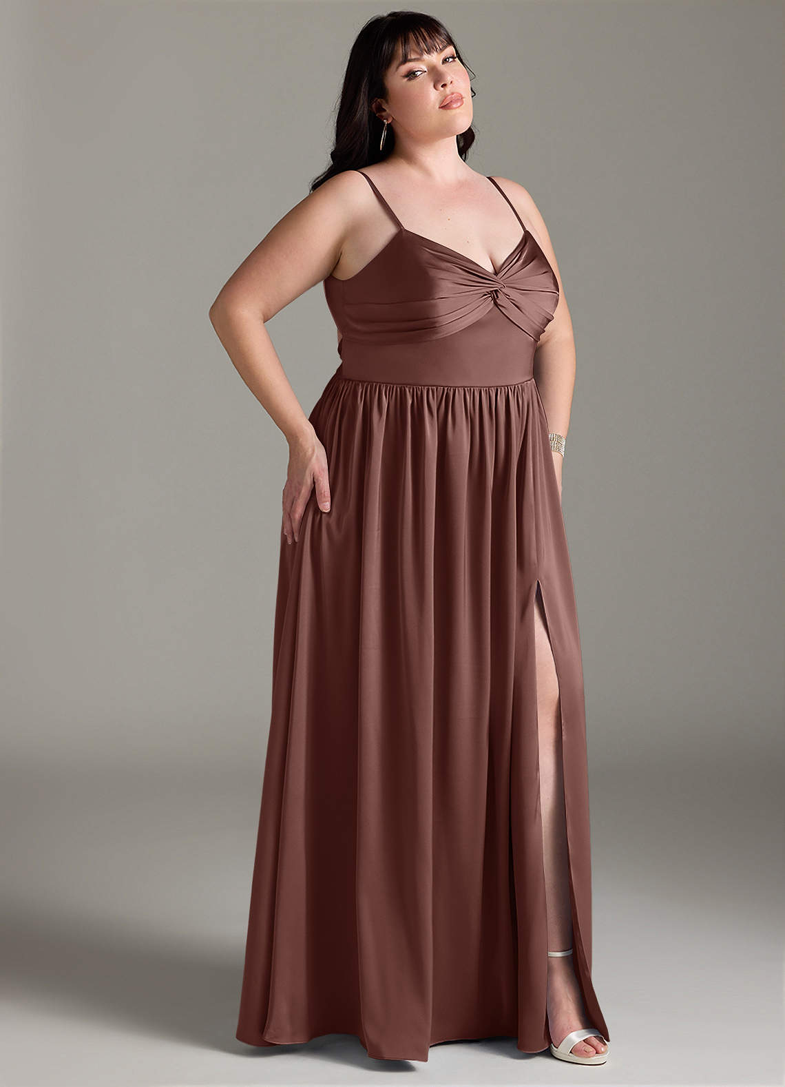 Azazie Zeya Vestidos de madrinha de casamento Vestir Café Expresso de Cetim elástico de Linha A com Plissado image10