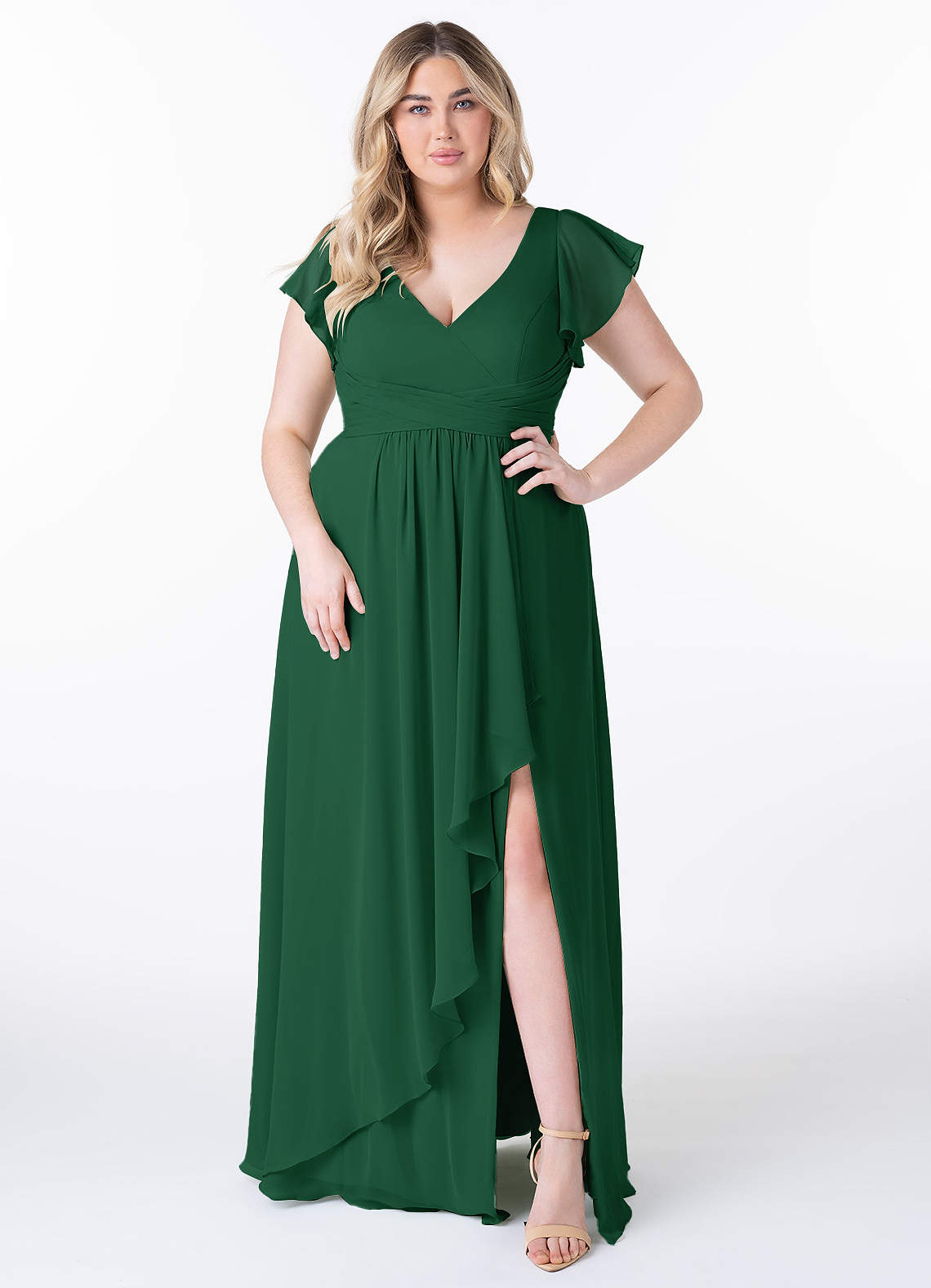 Azazie Omari Vestidos de damas de honor Vestido de Verde Oscuro de Gasa de Corte en A image6
