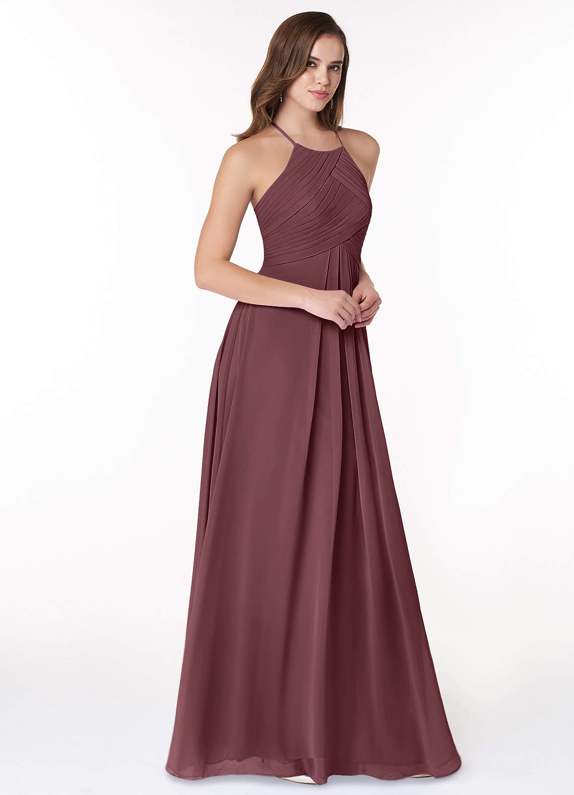 Azazie Ginger Bridesmaid Dresses Sangria A-Line Halter Pleated Chiffon Dress image1