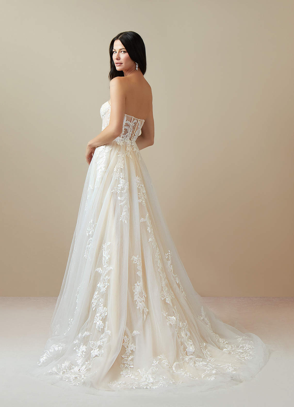 Azazie Aurorie At-home Try On Dresses Diamond White Champagne A-Line Sequins Tulle Dress image3