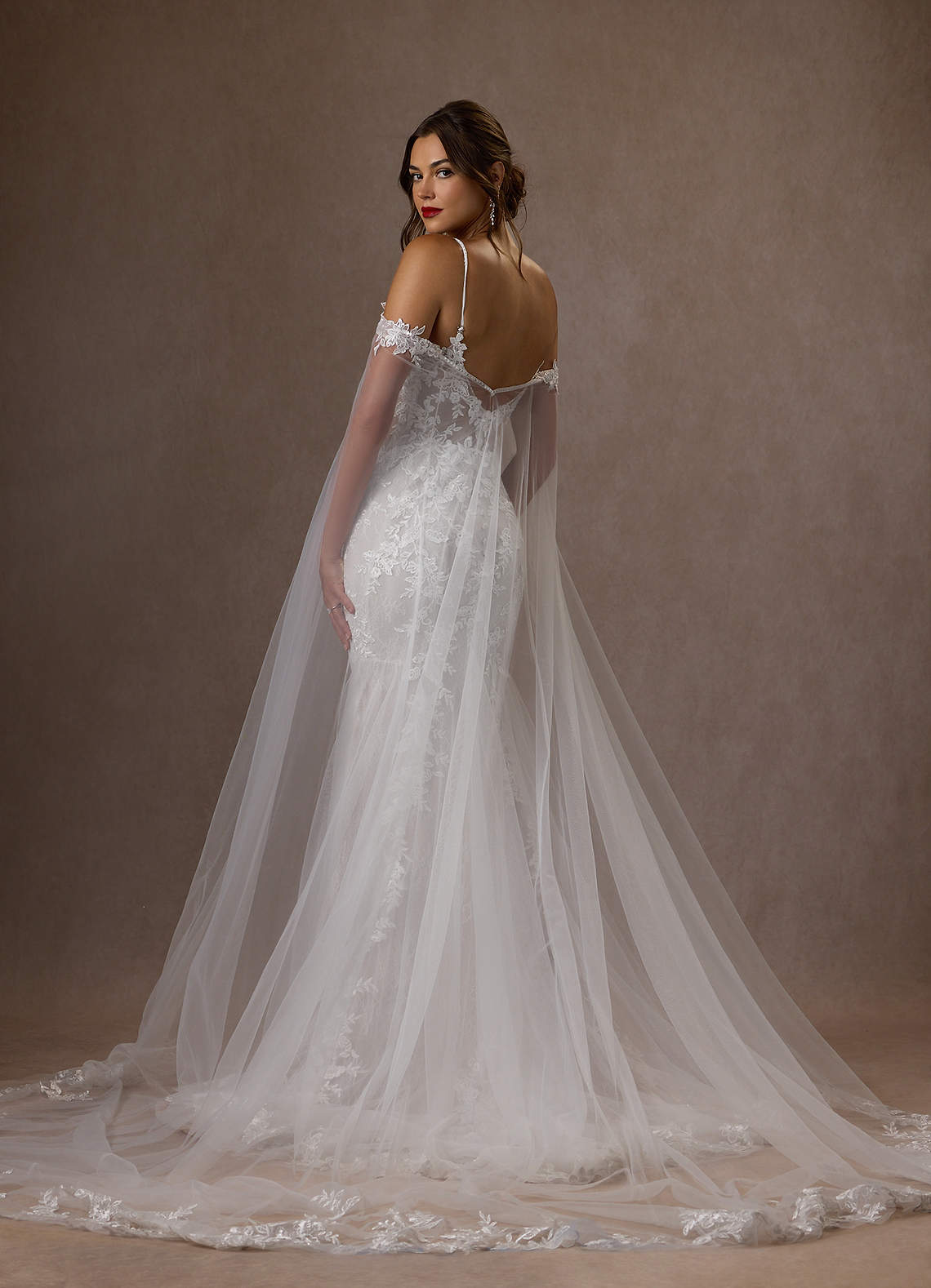 Azazie Leonie Wedding Dresses Diamond White Mermaid V-Neck Sequins Tulle Dress image1