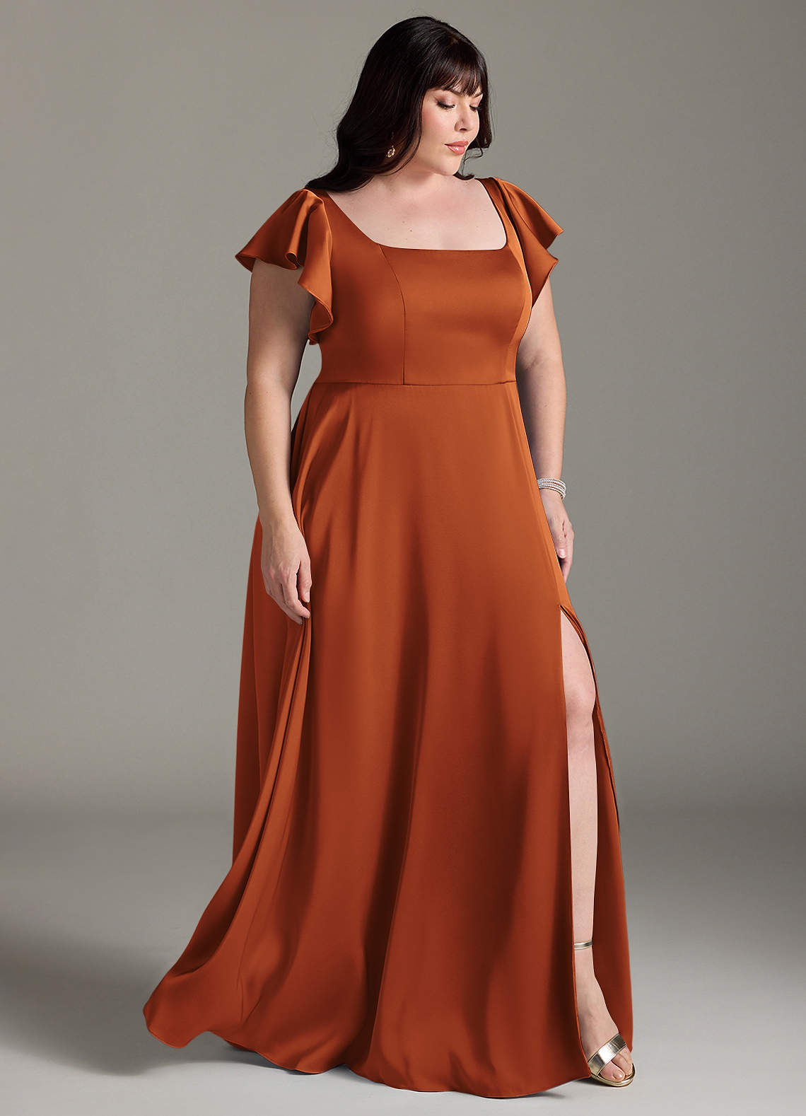 Azazie Bondi Bridesmaid Dresses Cinnamon A-Line Bow Stretch Satin Dress image9