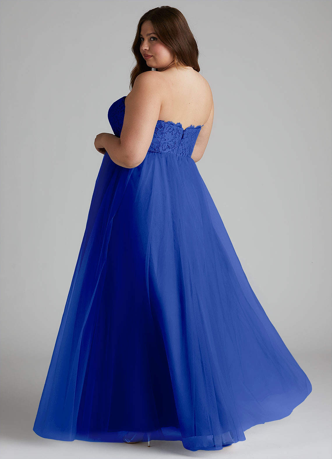 Azazie Plus Size A-Line Sweetheart Floor-Length Tulle Bridesmaid Dresses - Royal Blue
