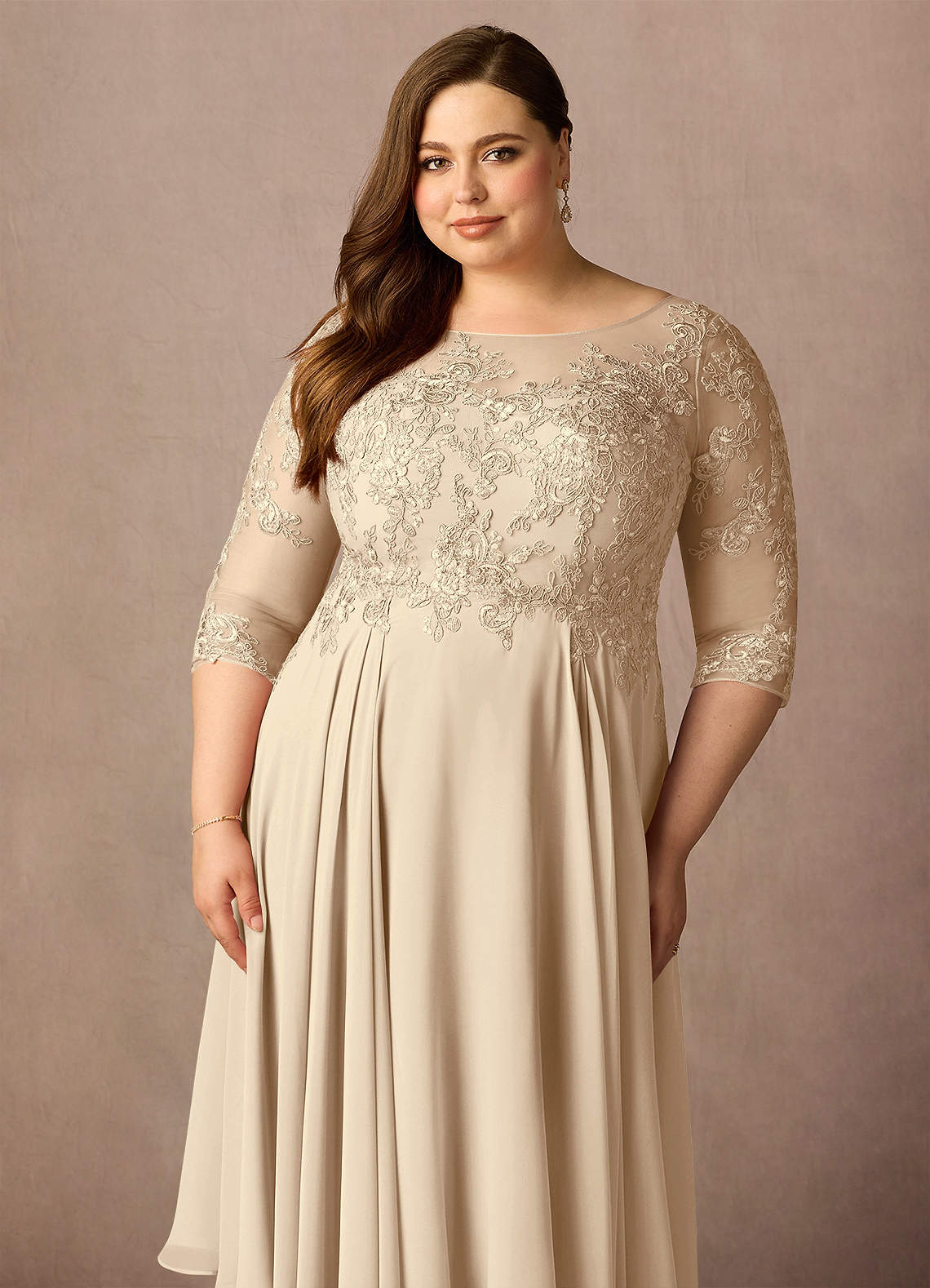 Azazie Marge Mother of the Bride Dresses Champagne A-Line Scoop Lace Chiffon Dress image10
