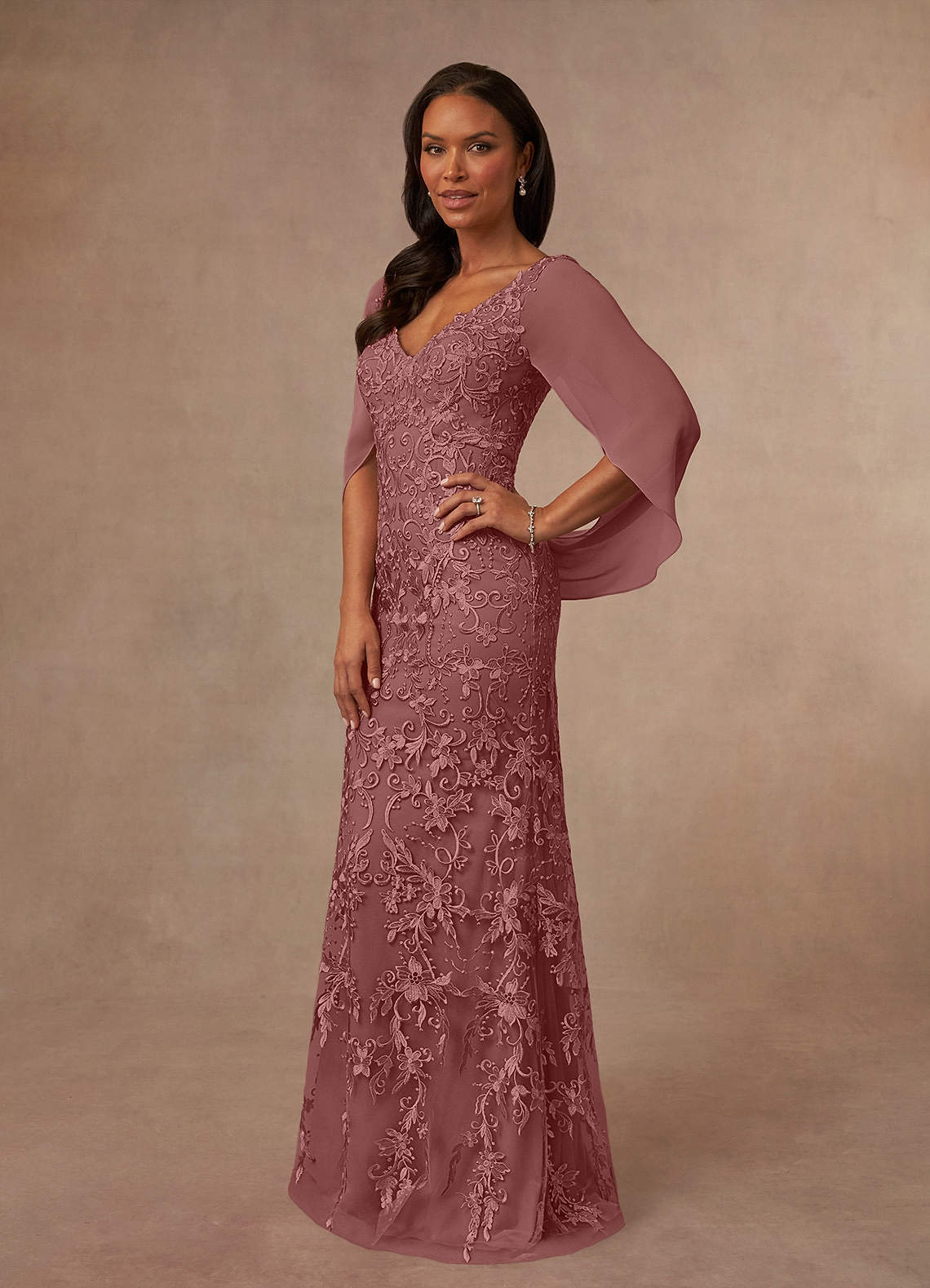 Azazie Ferris Mother of the Bride Dresses Desert Rose Sheath V-Neck Chiffon Dress image1