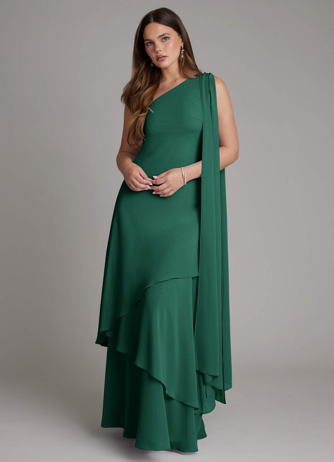 one shoulder ruffle bridesmaid dress One-Shoulder Ruffle Sleeve Maternity Trumpet Gown
