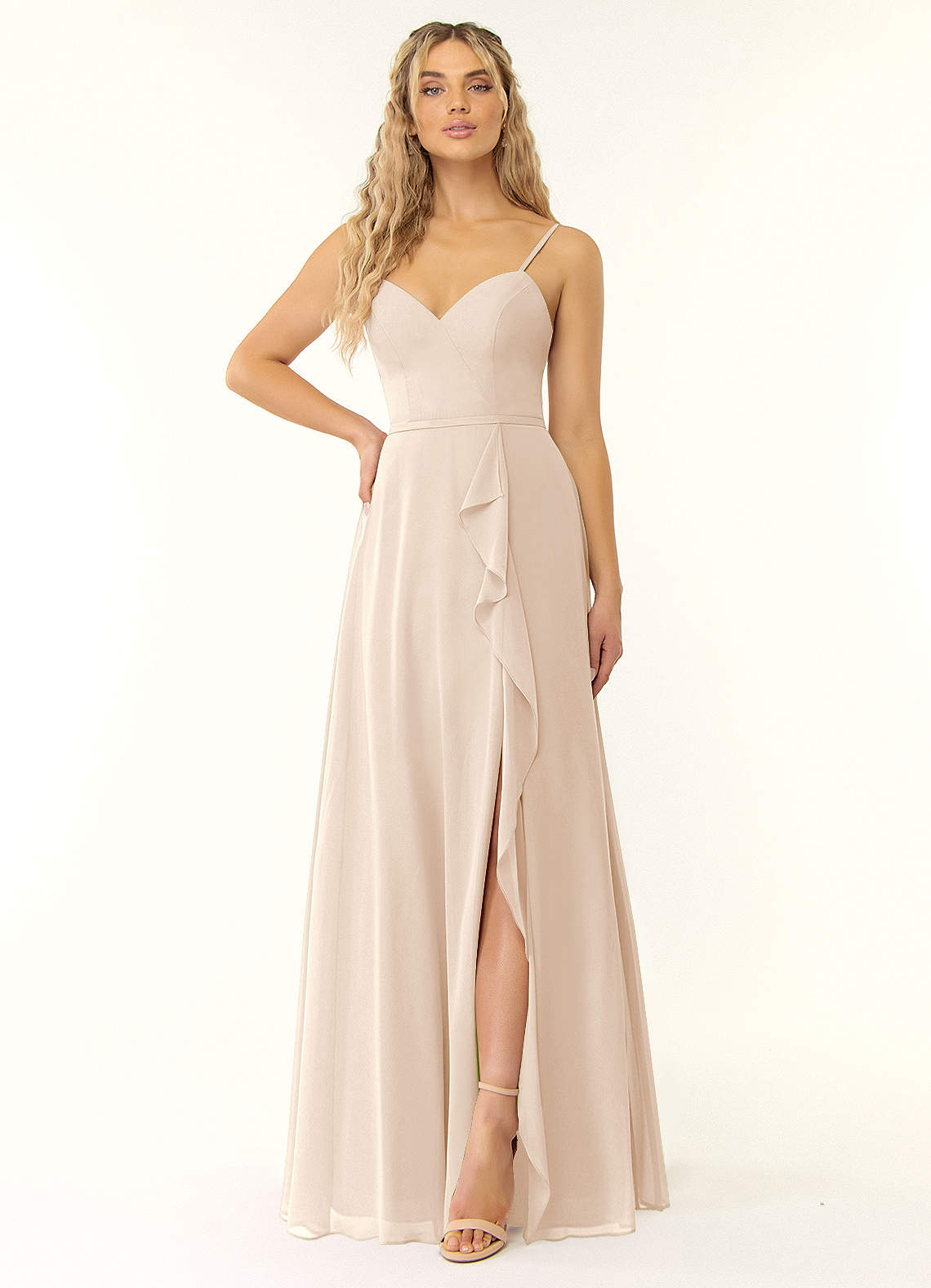 Azazie Naeem Bridesmaid Dresses White Alabaster A-Line V-Neck Ruffle Chiffon Dress image1