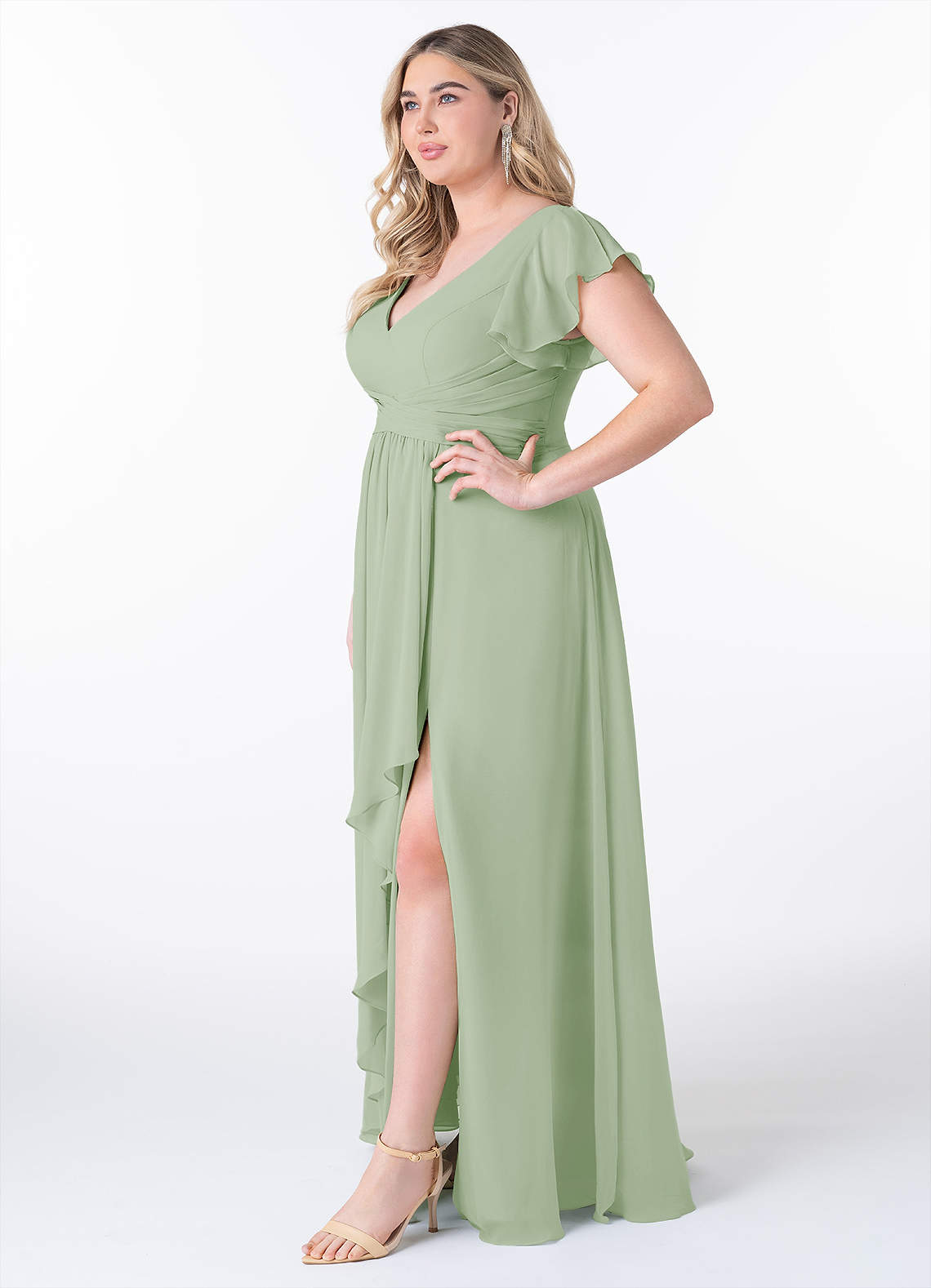 Azazie Omari Bridesmaid Dresses Dusty Sage A-Line Chiffon Dress image2