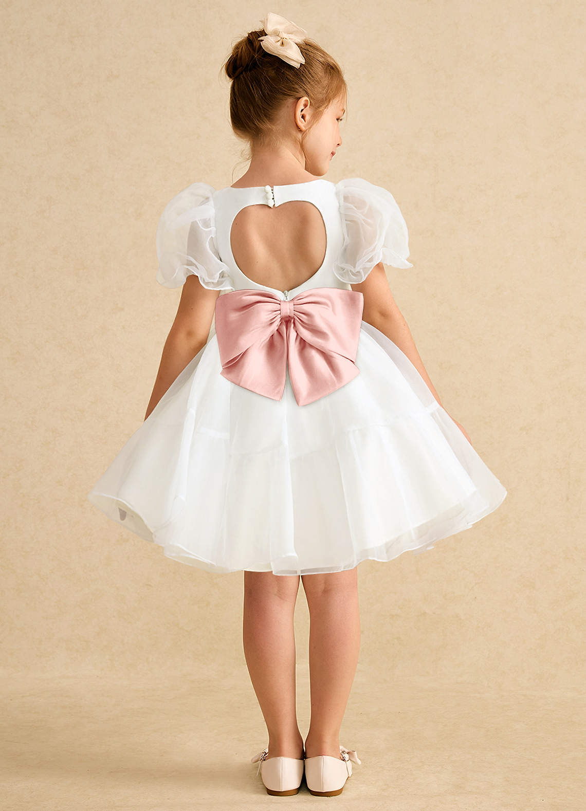 Azazie Debbie Flower Girl Dresses Ivory Rosette Ball-Gown Sweetheart Neckline Organza Dress image1