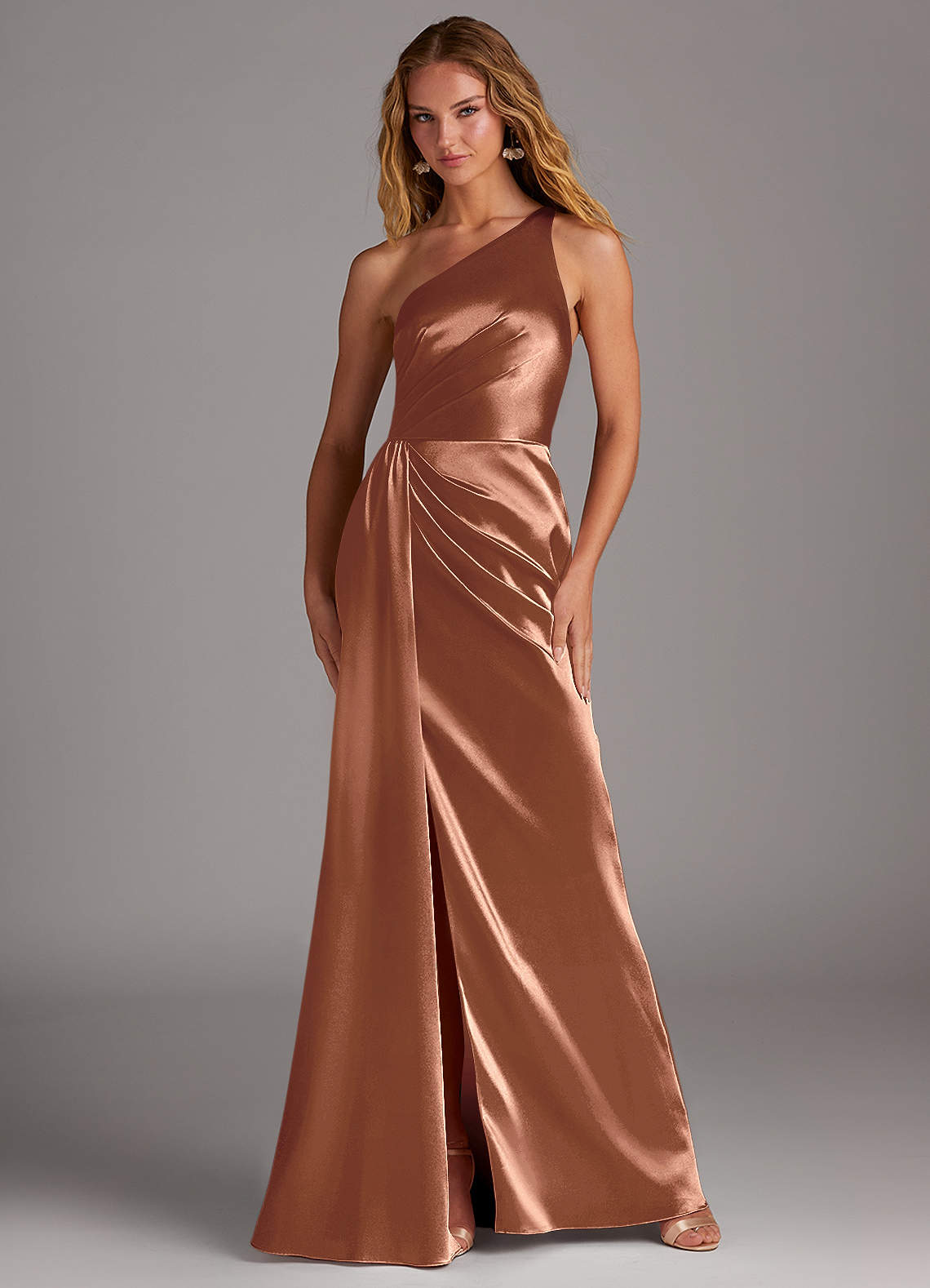 AZAZIE MIKA STRETCH deals SATIN DRESS Bronzer Altered Bridesmaid