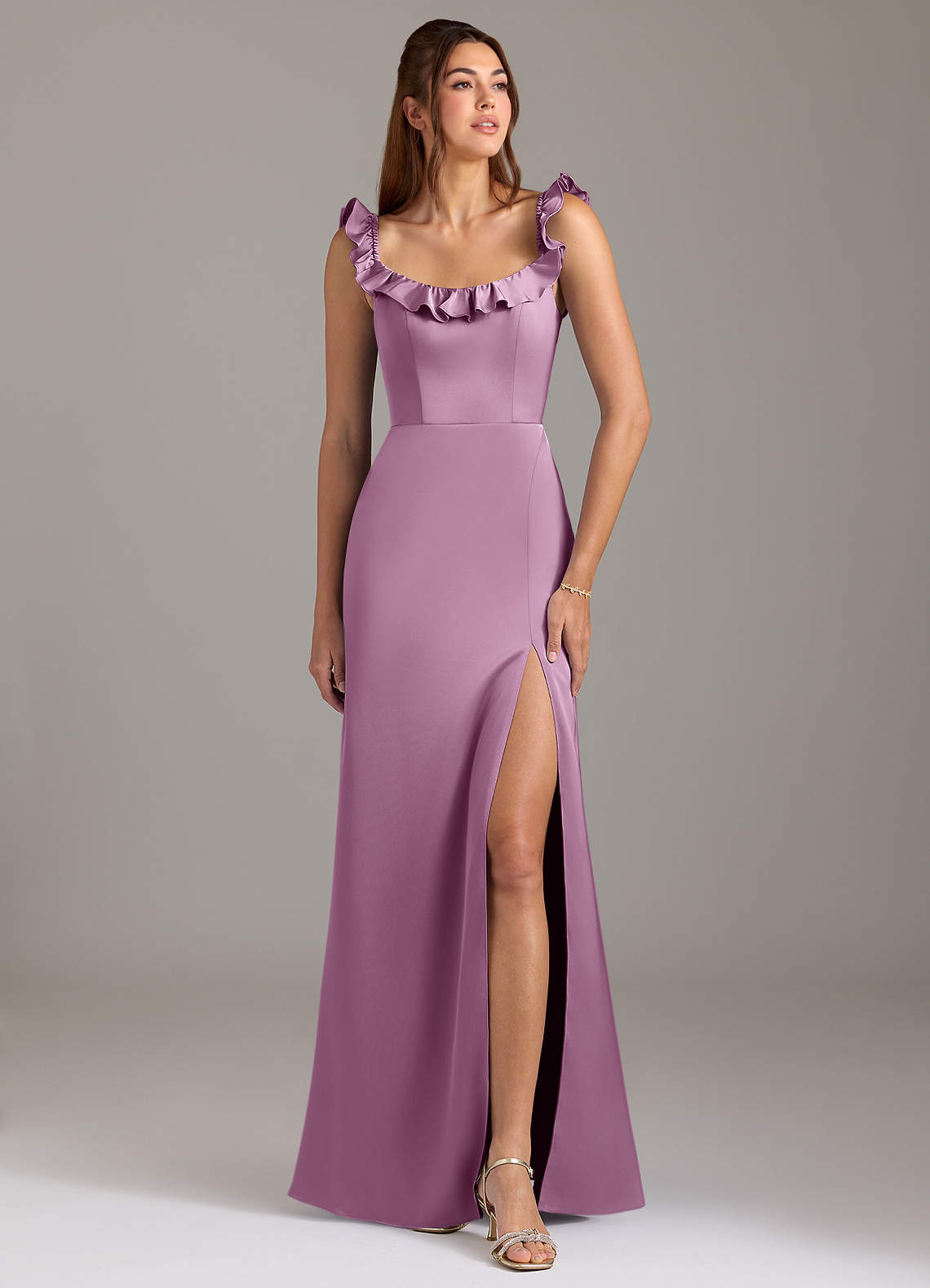 Azazie Callie Brautjungfernkleider Wandelbar A-Linie Gestreift Stretch-Satin Kleid Blauregen image1