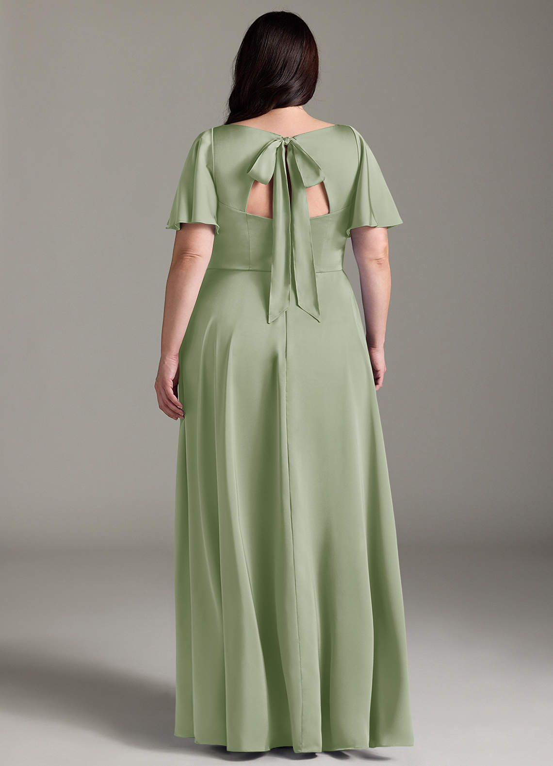 Azazie Kimber Bridesmaid Dresses Dusty Sage A-Line Ruched Stretch Satin Dress image7