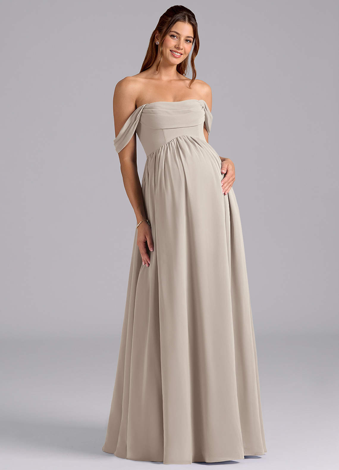 Azazie Saige Maternity Bridesmaid Dresses A-Line Pleated Chiffon Floor-Length Dress image2