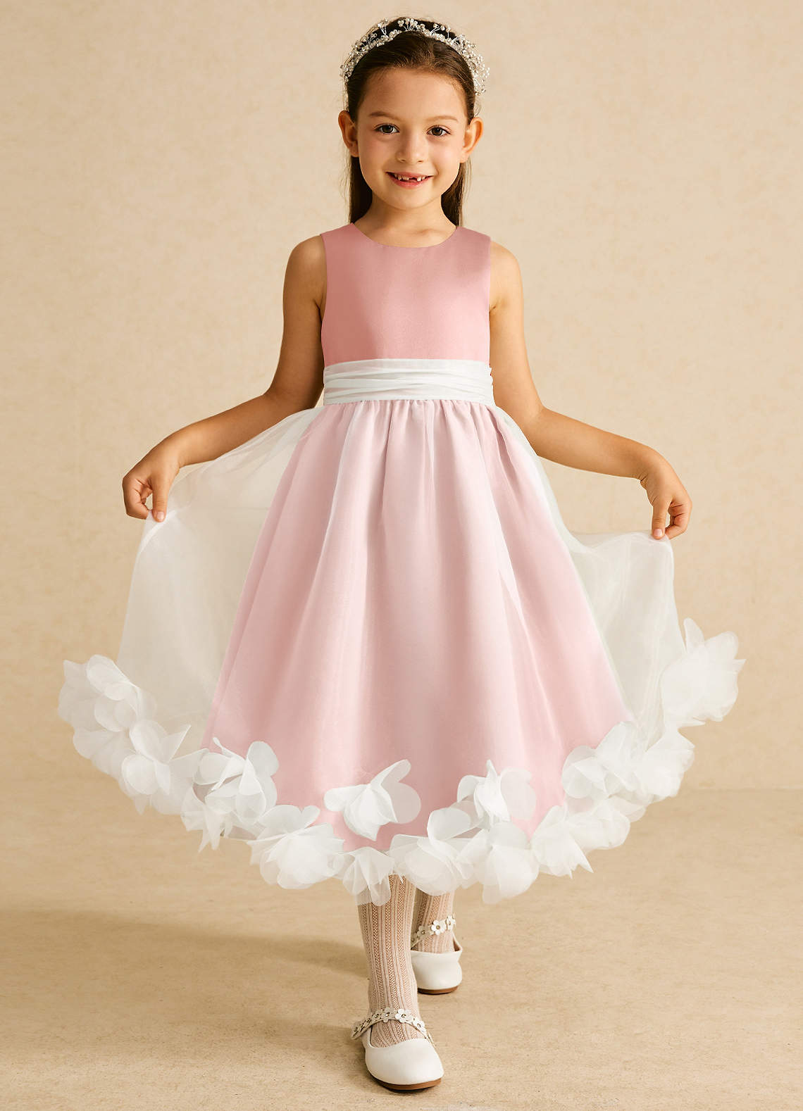 Azazie Stardust Flower Girl Dresses Rosette A-Line Sleeveless Organza Dress image1