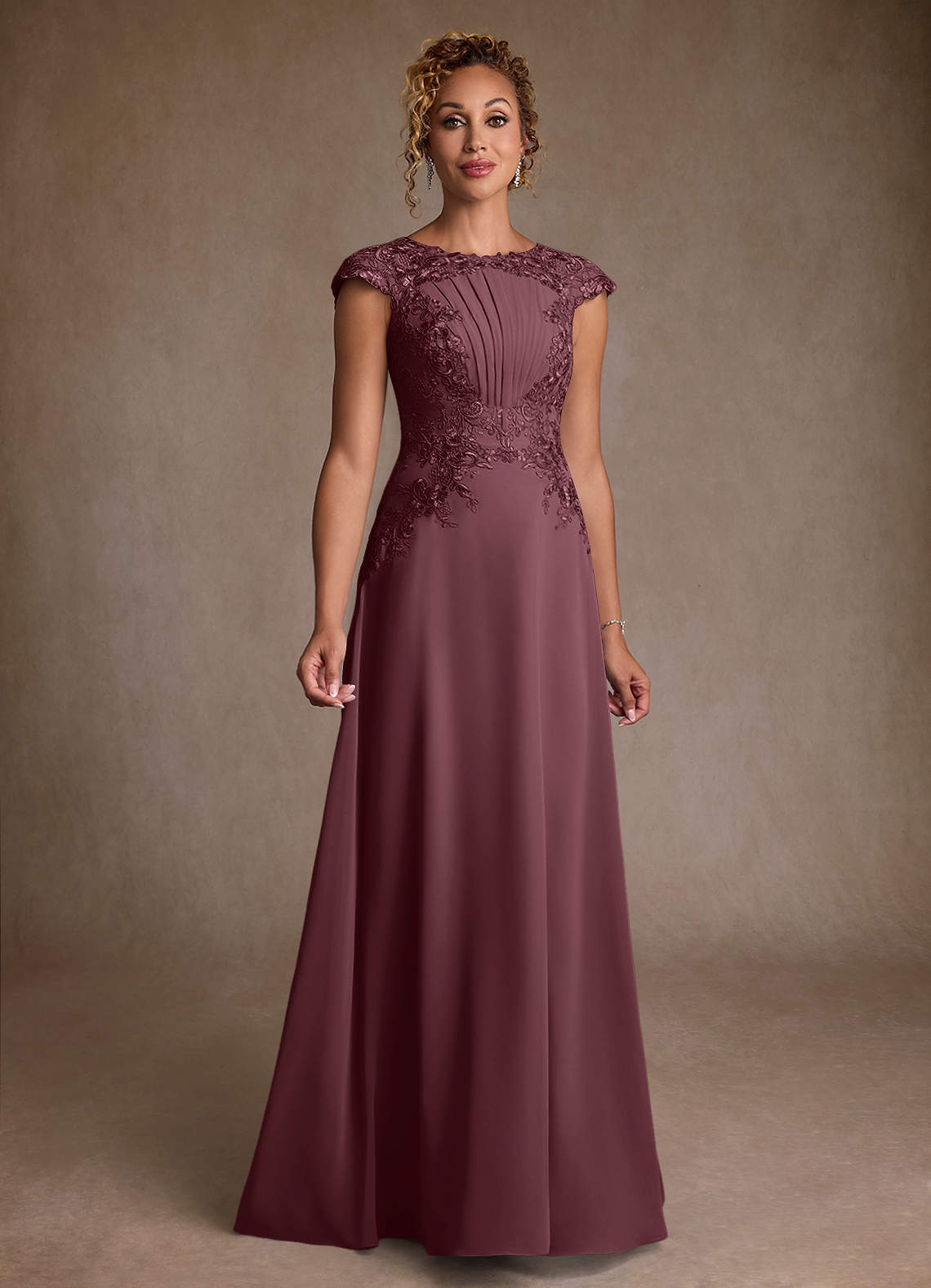 Azazie Christi Mother of the Bride Dresses Sangria A-Line Lace Chiffon Dress image1