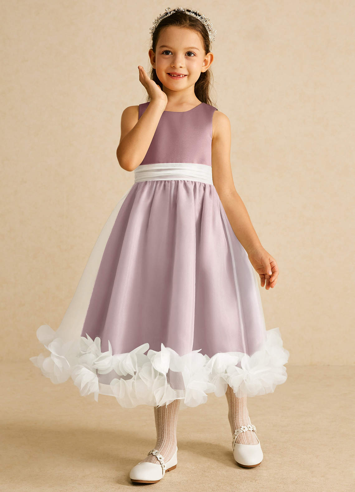 Azazie Stardust Flower Girl Dresses Dusty Rose A-Line Sleeveless Organza Dress image4
