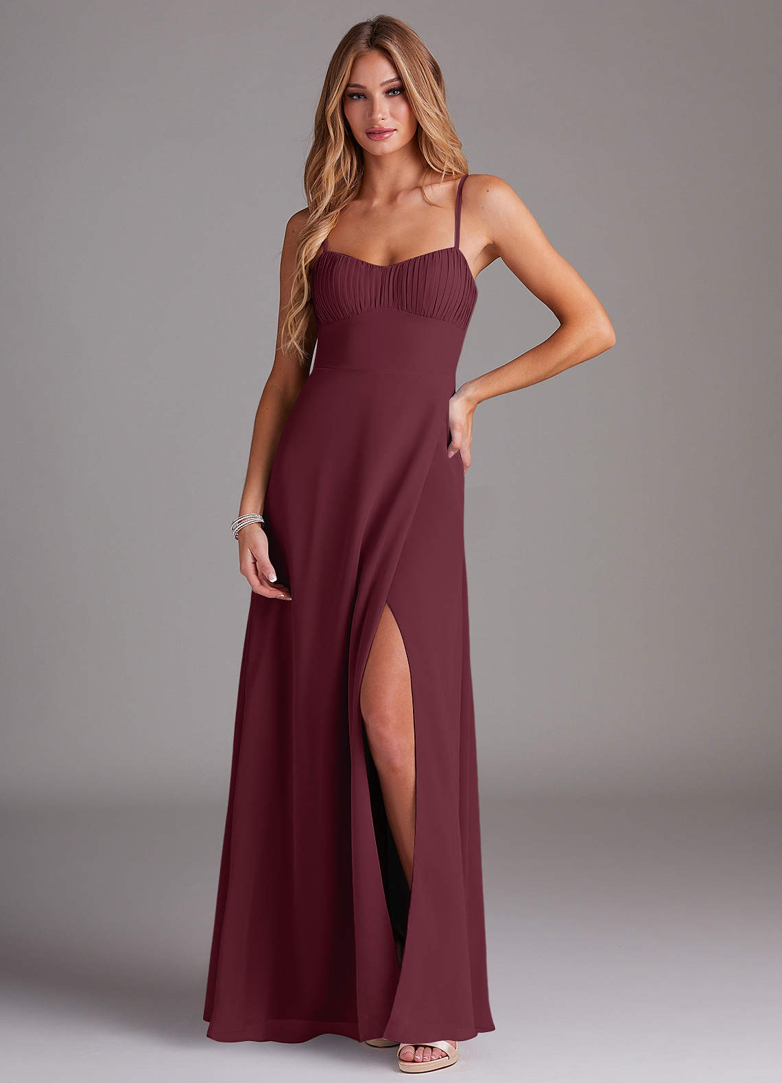 Azazie Breonna Jurken voor bruidsmeisjes Jurk van Chiffon met A-Lijn Sweetheart Halslijn Cabernet image1