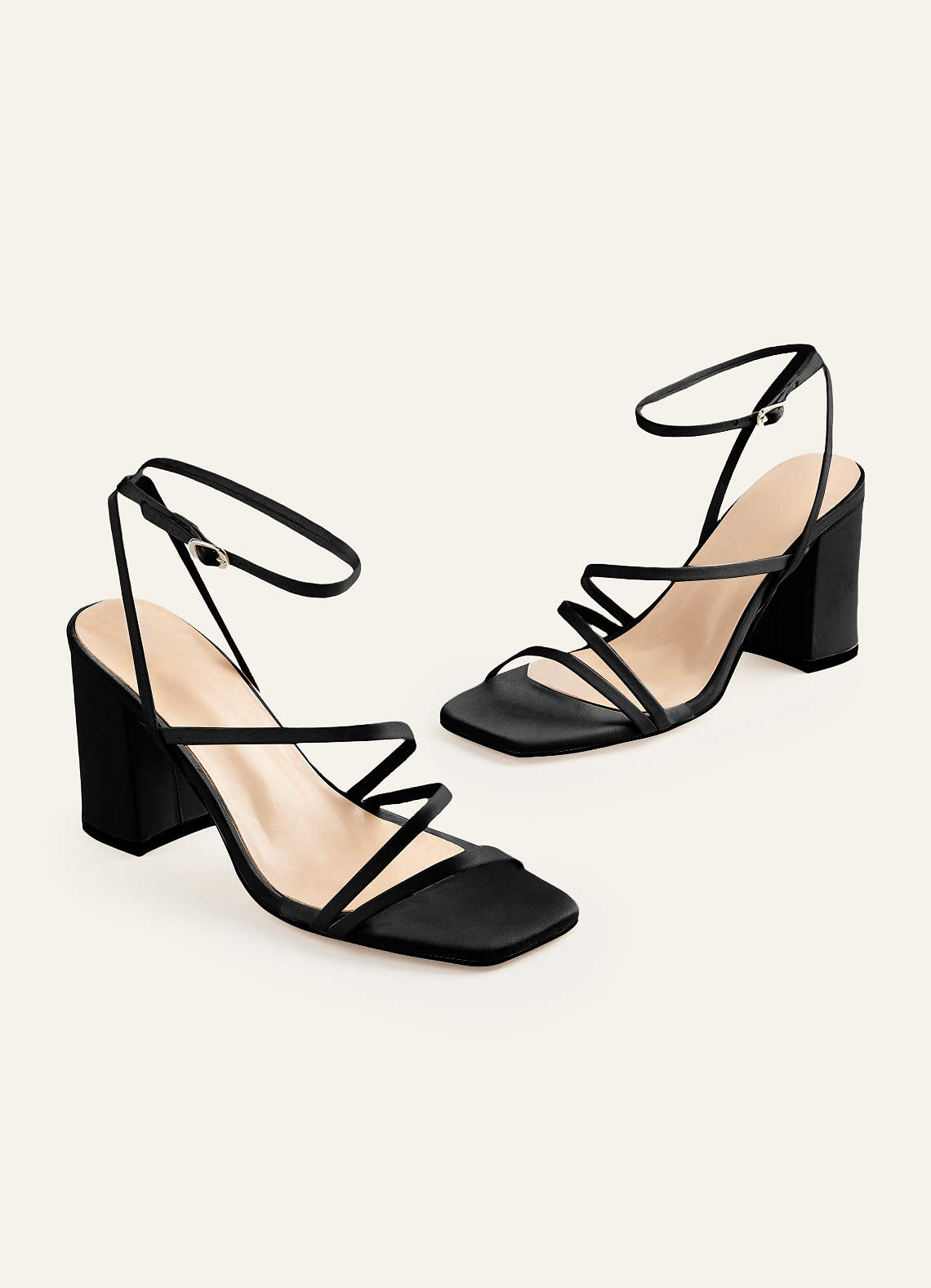 front Matching Color Matte Satin Ankle Strap Block Heel Sandals