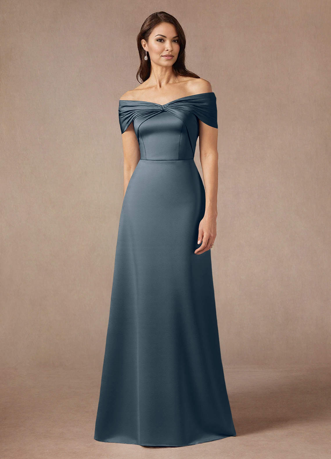 Azazie Amelia Mother of the Bride Dresses Twilight A-Line Off the Shoulder Stretch Satin Dress image1