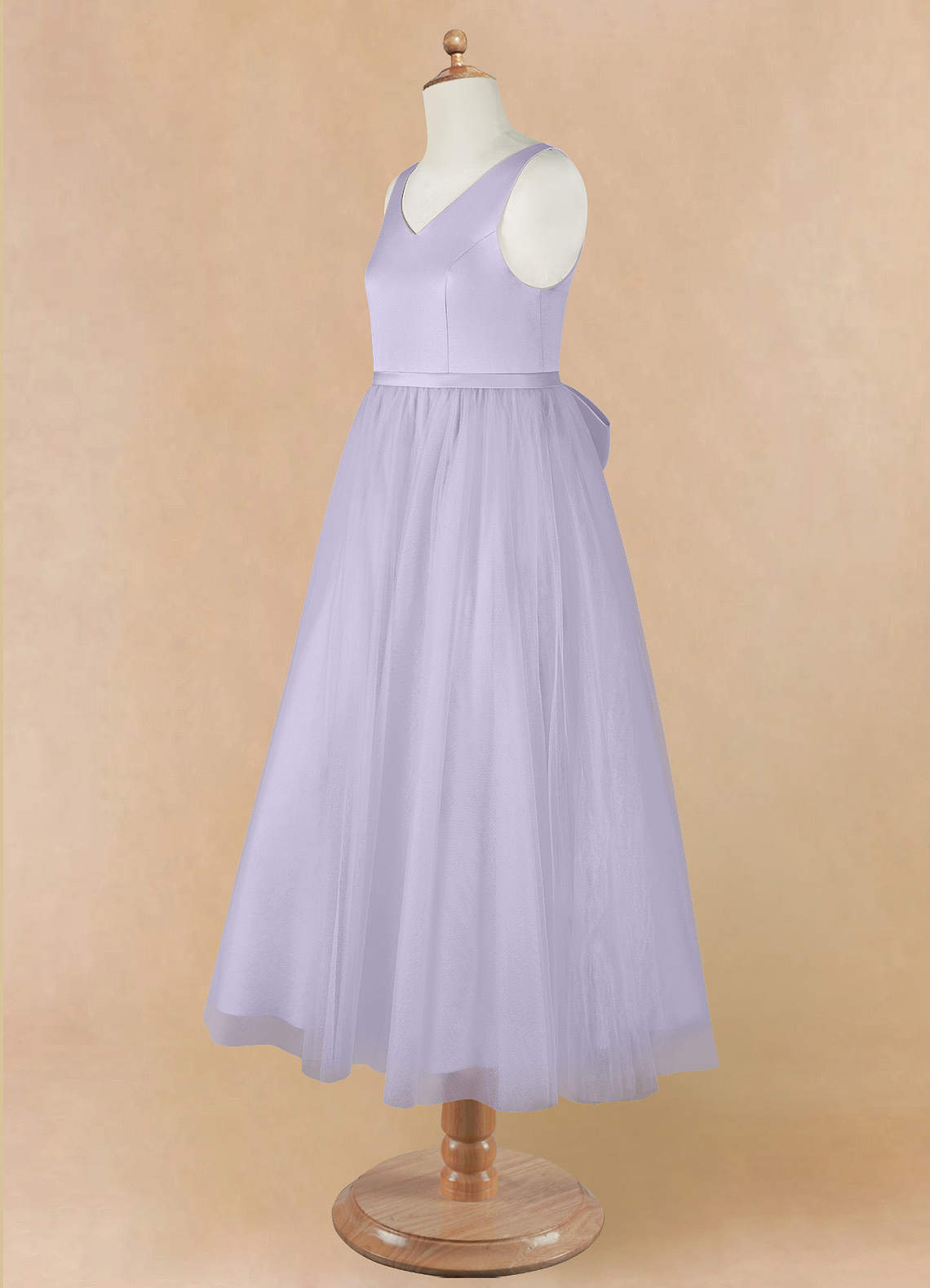 Aseel Girls Lilac Tulle Dress with Navy Bow main image 1