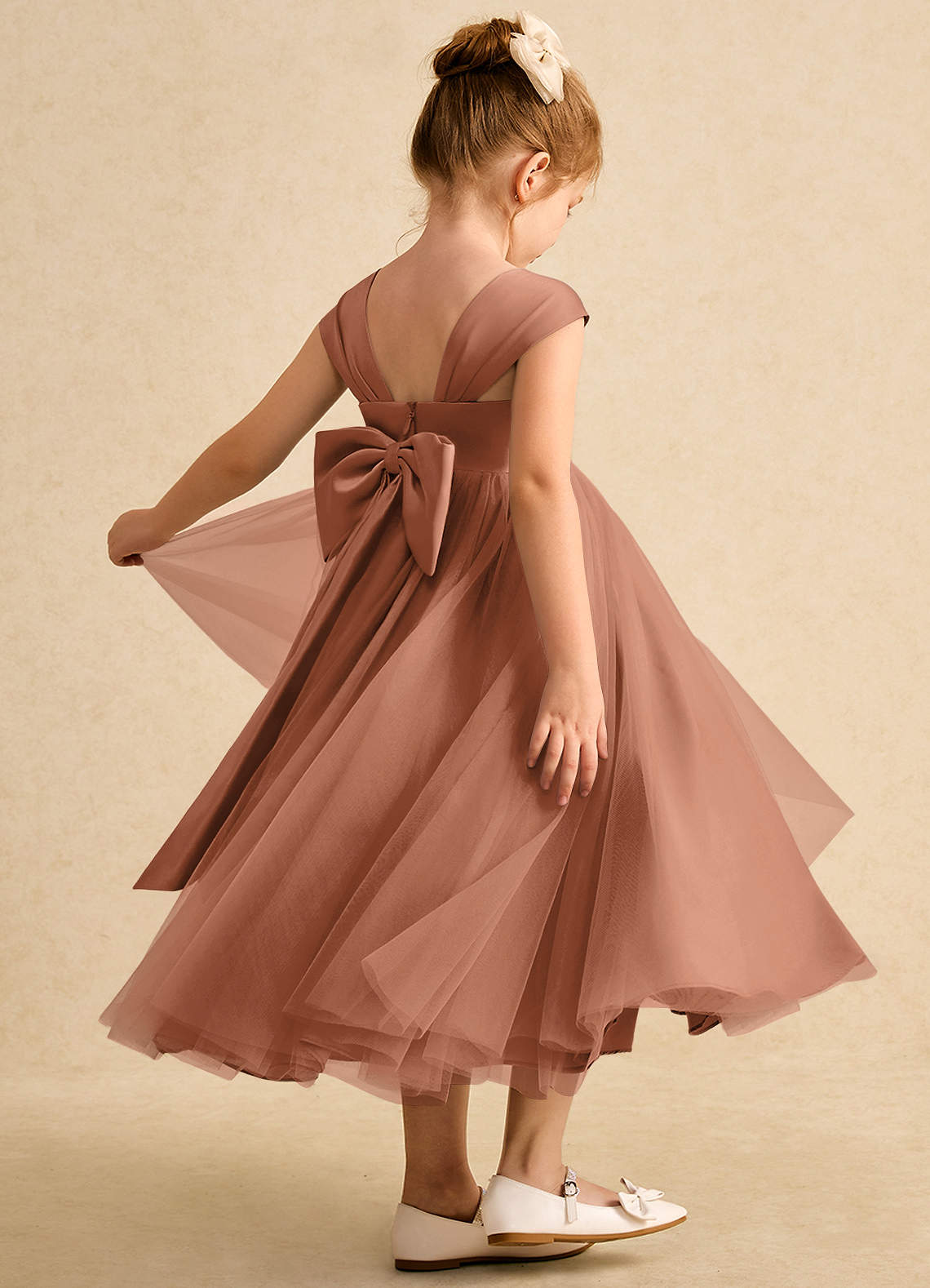 Azazie Chickadee Flower Girl Dresses Bronzer Ball-Gown Sweetheart Neckline Matte Satin Dress image1