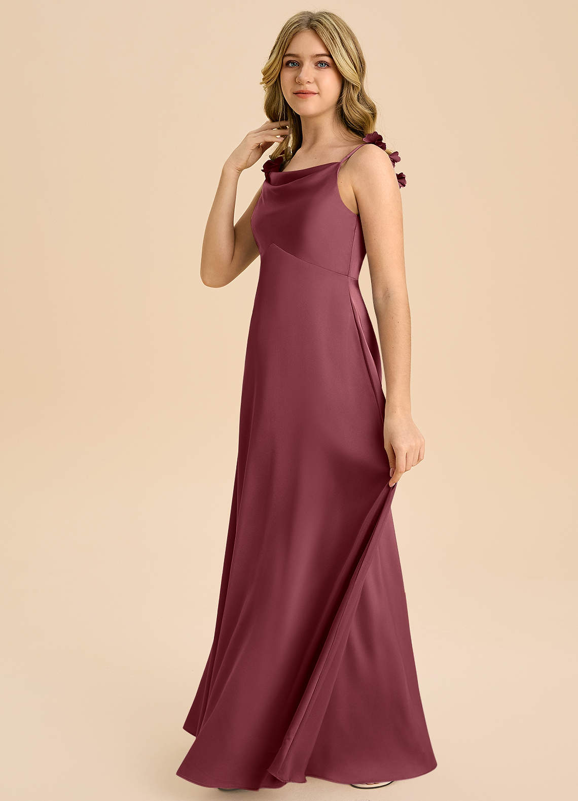 junior bridesmaid dresses wine Evening Gown Satin Red Wine Bridesmaid Dresses Long Azazie Empire Cowl Neck  Floor-Length Stretch Satin Junior Bridesmaid Dresses Desert Rose