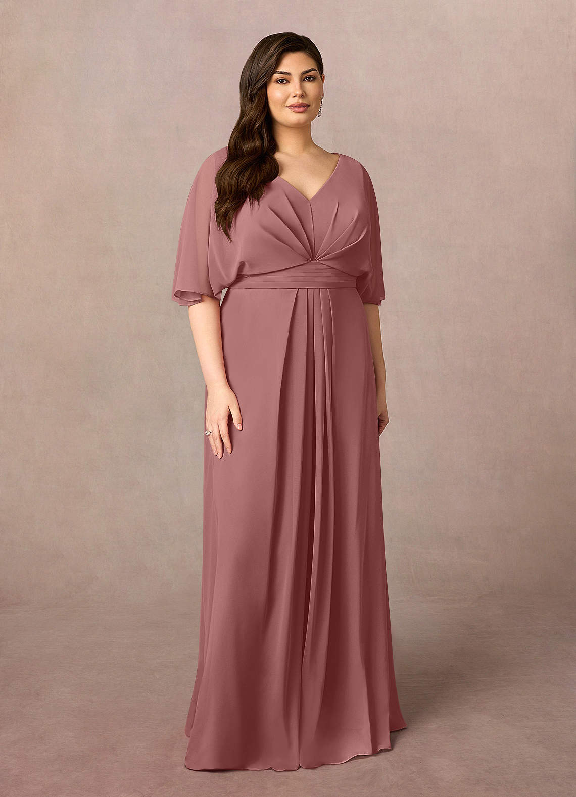 Azazie Oksana Mother of the Bride Dresses Desert Rose A-Line V-Neck Pleated Chiffon Dress image1