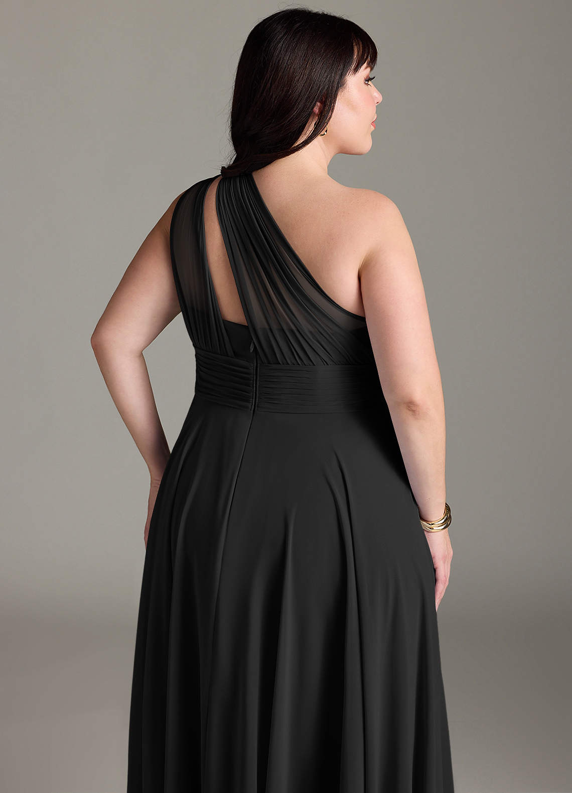 Azazie Charlize Vestidos de damas de honor Vestido de Negro de Gasa de Corte en A con Hombro unilateral image12
