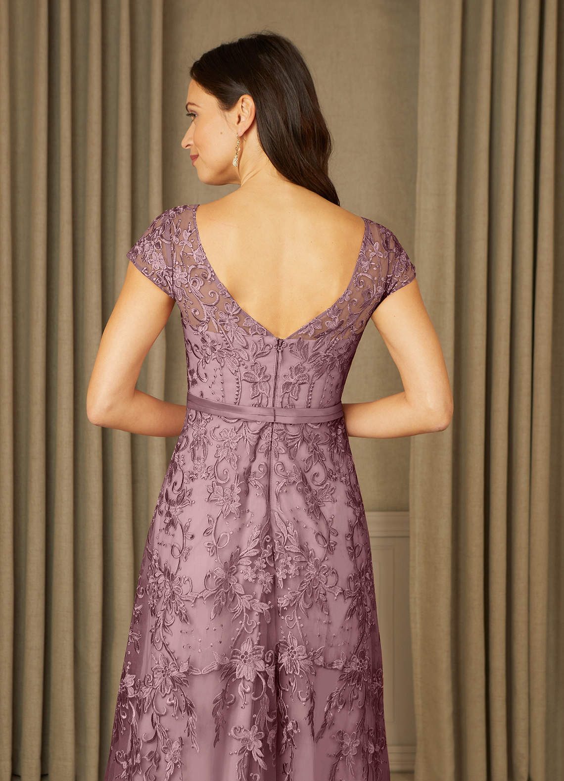 Azazie Sanna Mother of the Bride Dresses Dusty Rose A-Line Scoop Lace Tulle Dress image5