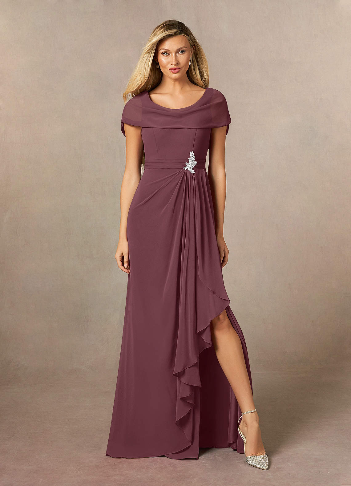 Azazie Mary Mother of the Bride Dresses Sangria A-Line Side Slit Chiffon Dress image1