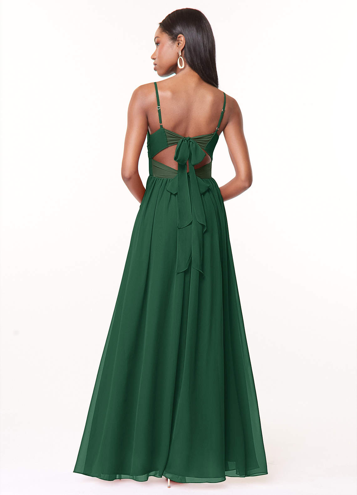 Azazie Zeya Bridesmaid Dresses Dark Green A-Line V-Neck Pleated Chiffon Dress image2