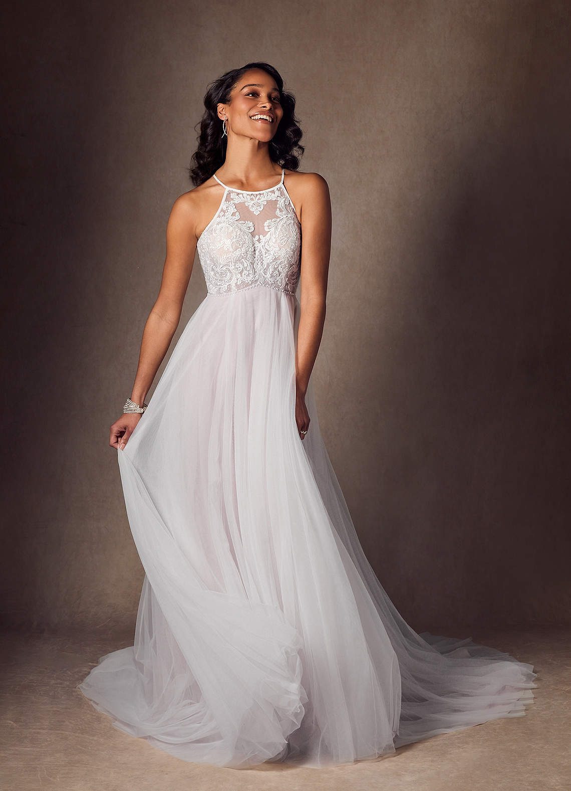 Azazie Odell Lavender Mist A-Line Halter Sequins Tulle Dress | Azazie